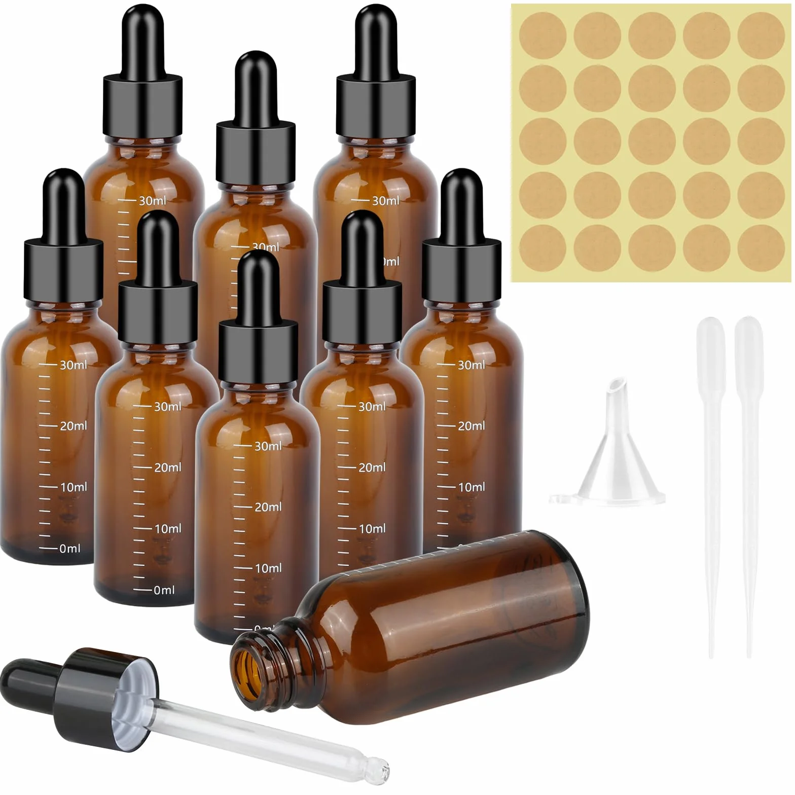 8 butelek z pipetą 30 ml, butelki z brązowego szkła, butelka apteczna, z pipetą do olejków eterycznych, olejków perfumowanych, aromaterapii (30 ml – 8)