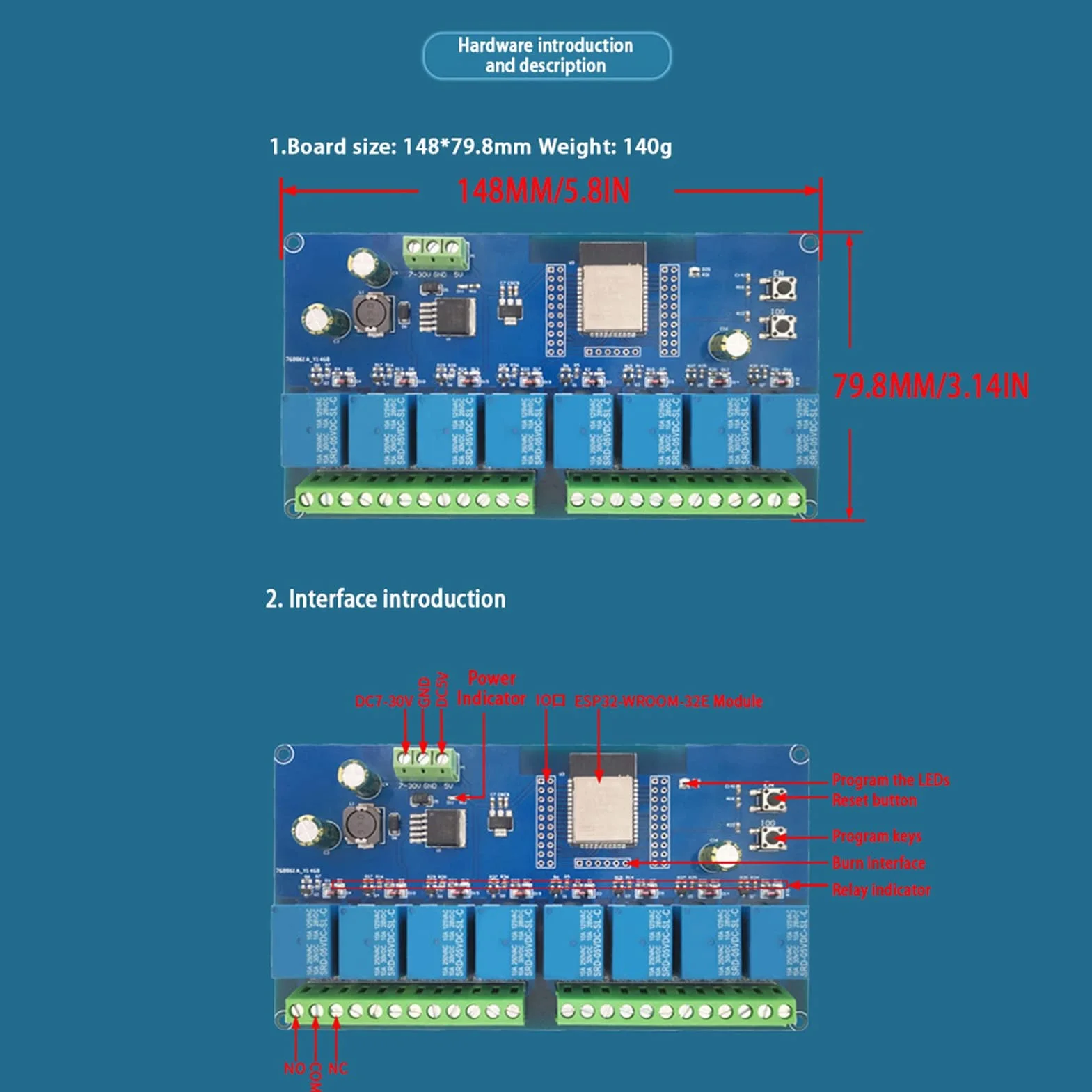 DC 5 do 30V PCB 8-kanałowy moduł przekaźnikowy WROOM 32E WiFi Sterowanie Bezprzewodowe BLE Development Plate do sterowania obciążeniami