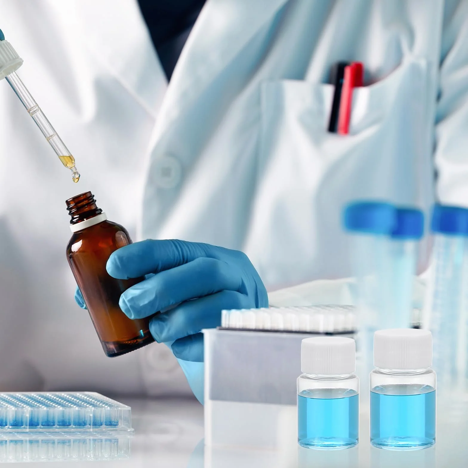 PATIKIL 20 szt. 50 ml butelek na odczynniki, okrągłe butelki PET z szerokim otworem z zakrętką do laboratoryjnych płynów do przechowywania próbek stałych, przezroczyste