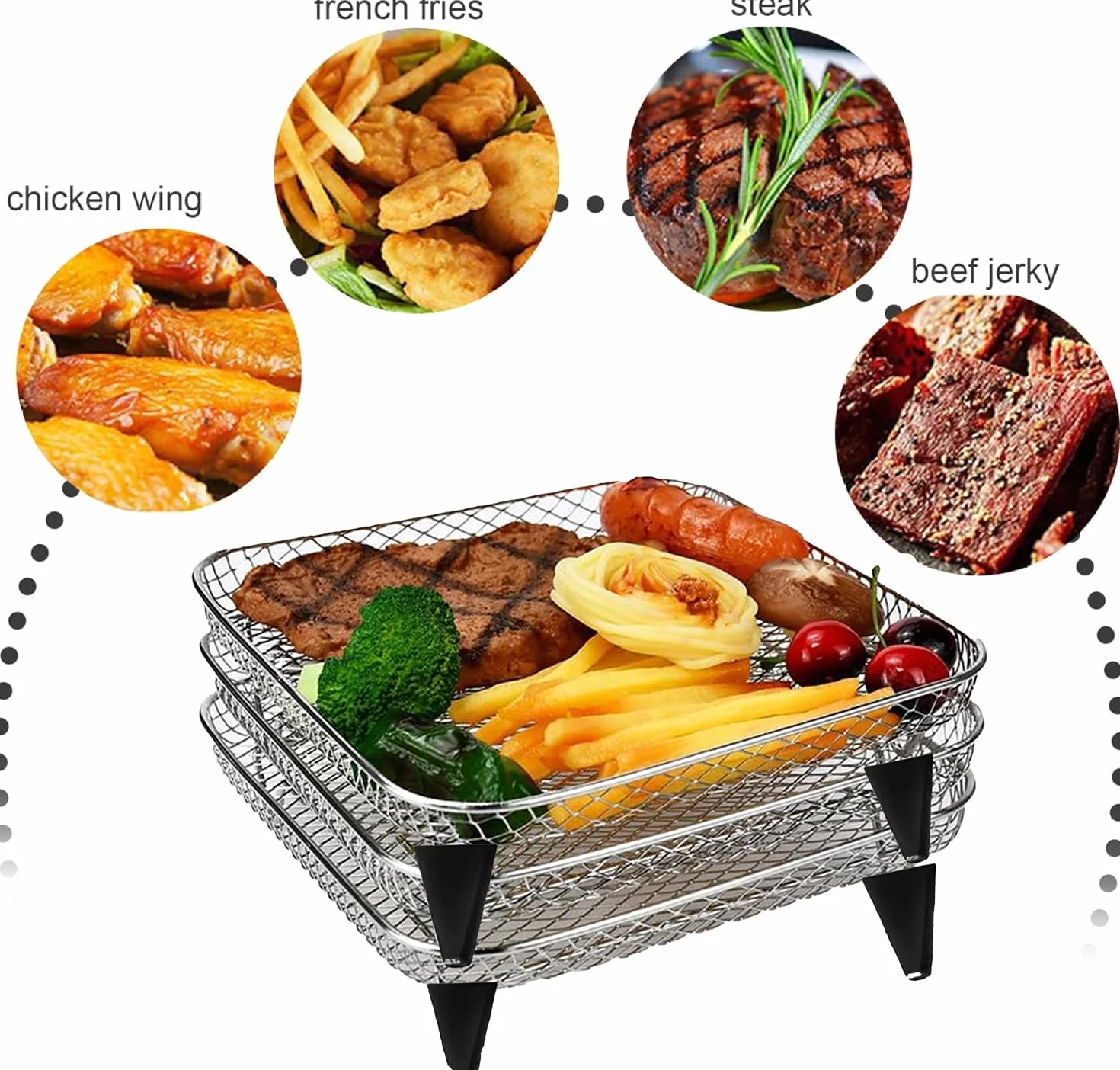 Stojaki do frytkownic, kosz do frytkownic na gorące powietrze, kosze ze stali nierdzewnej Frytter do Airfryer układane w stos, kosze do Airfryer, stojak do frytkownic, ruszt grillowy do frytkownic na