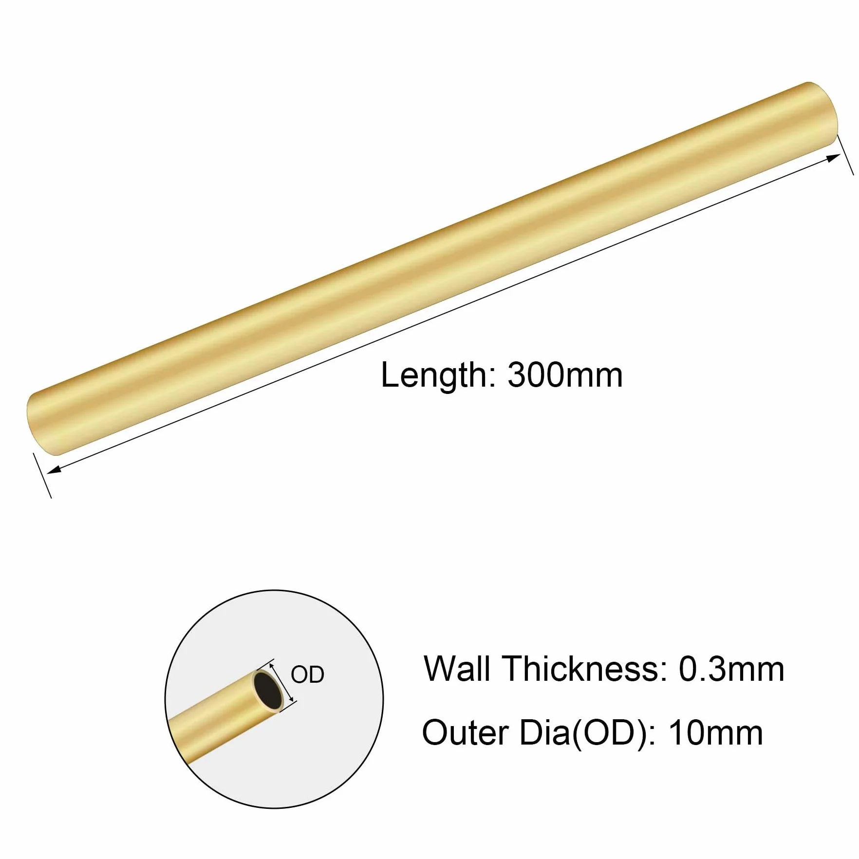 3 x mosiężna rurka, iMeistek 10 mm OD x 0,3 mm grubość ścianki 300 mm długości, metalowe rurki do majsterkowania