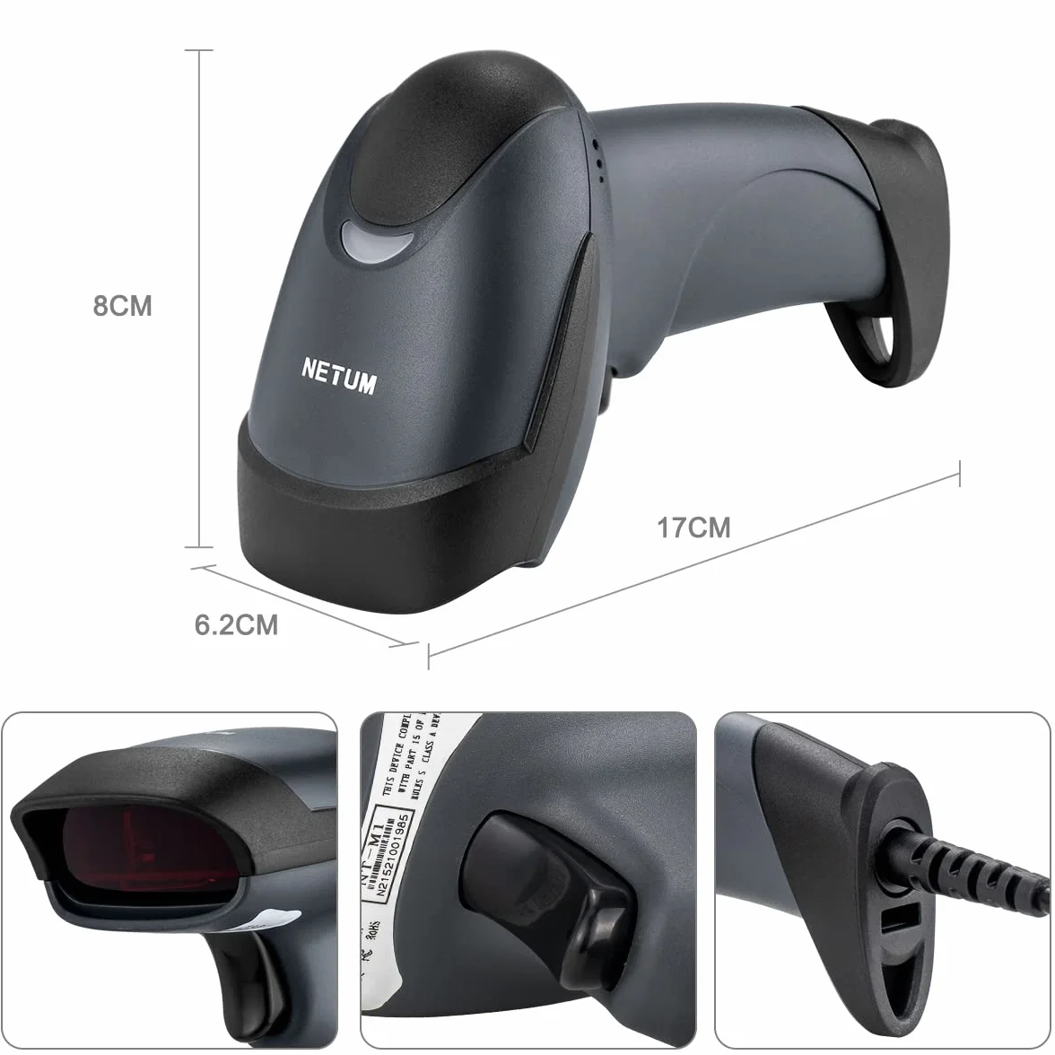 NETUM Ręczny laserowy skaner kodów kreskowych 1D NT-M1, przewodowy USB, 32-bitowy