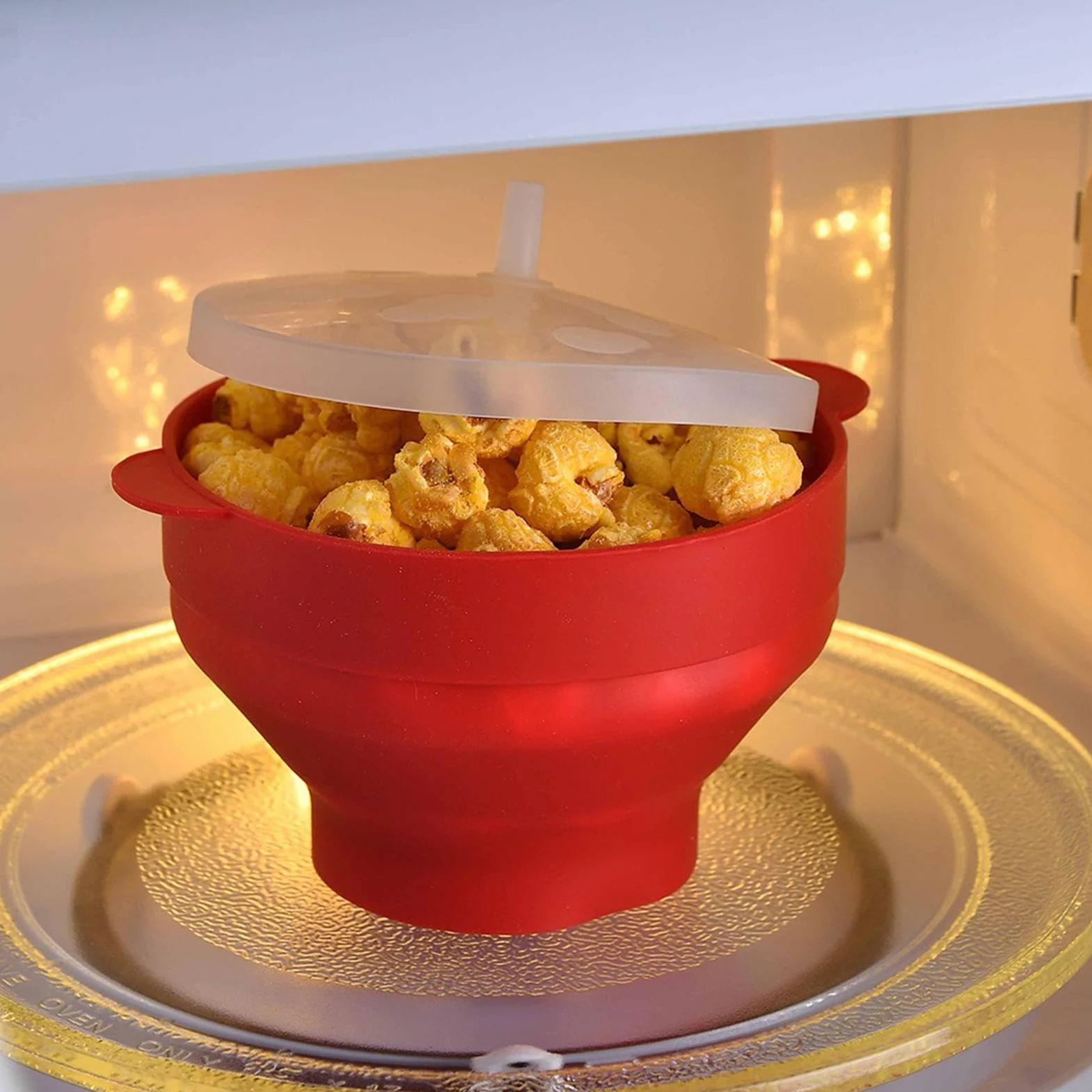 Kuchenka mikrofalowa do popcornu, sk?adana silikonowa miska popcorn klasy spo?ywczej z pokrywk?, silikonowy popcorn Popper, ?atwa do wykonania miska popcorn rodzinne wieczory filmowe i