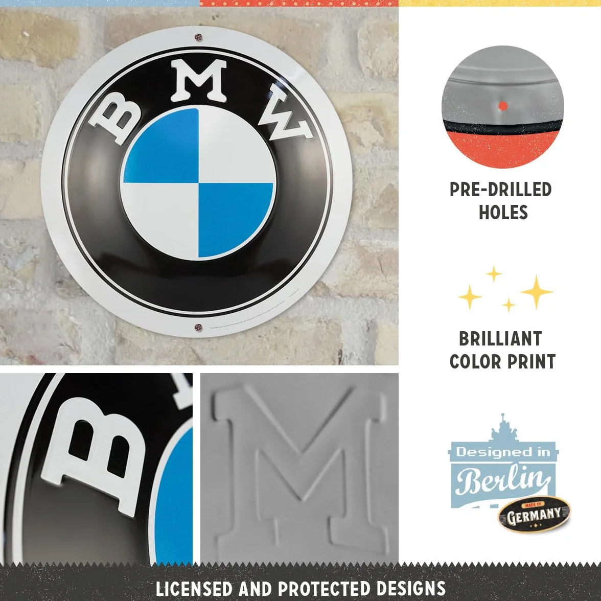 BMW Tabliczka blaszana retro Ø 35 cm metalowa licencjonowany oryginalny prezent dla fanów