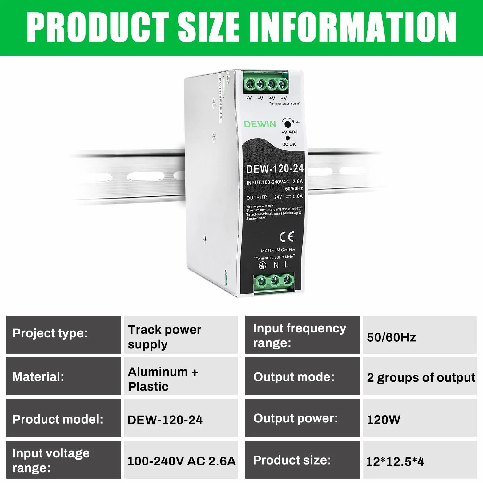 DEWIN szyna DIN zasilacz 24V 120W 5A przemysłowy DEW-120-24