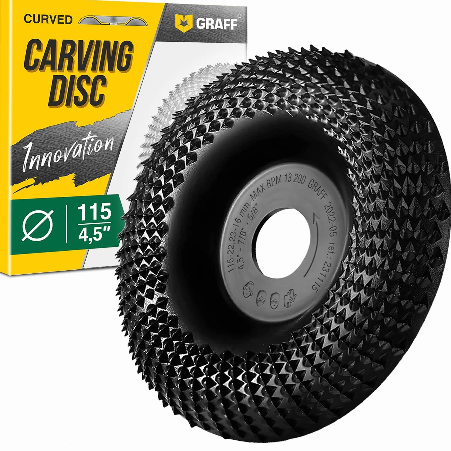 GRAFF Frez do drewna klasy premium, 115 mm, do rzeźbienia i szlifowania drewna, miękkiego drewna, twardego drewna – szlifierka do drewna do szlifierek kątowych i Flex – tarcza szlifierska do narzędzi