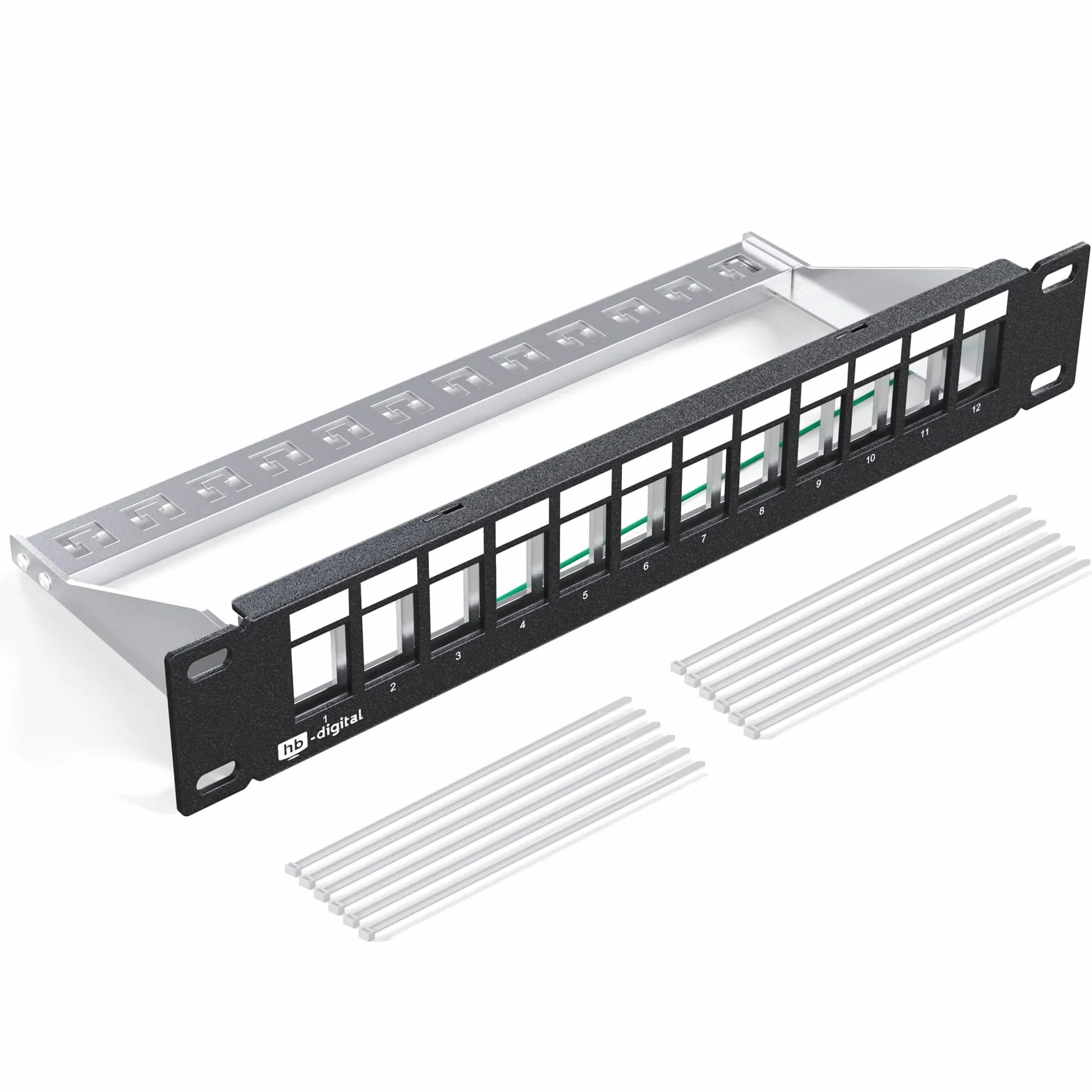 HB-DIGITAL 12-portowy panel krosowy modułowy do modułów Keystone ekranowany czarny 1HE montaż w stelażu TIA568A kabel TIA568B