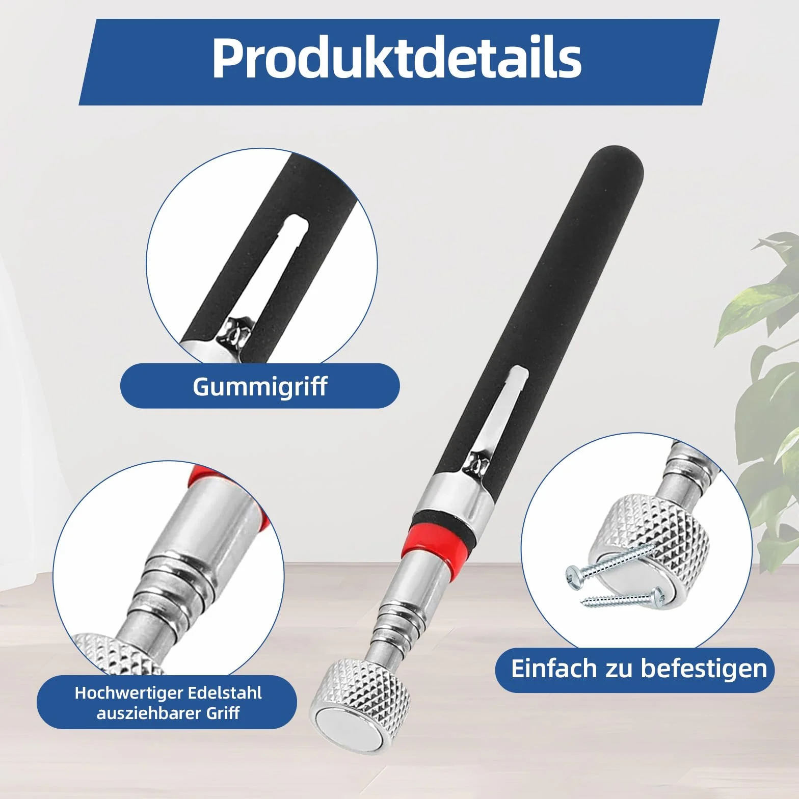 5 sztuk teleskopowych prętów magnetycznych, magnes teleskopowy, bardzo mocny 550 mm, elastyczny podnośnik magnetyczny, teleskopowe narzędzie do mocowania śrub, nakrętek, części samochodowych (1,5 lbb