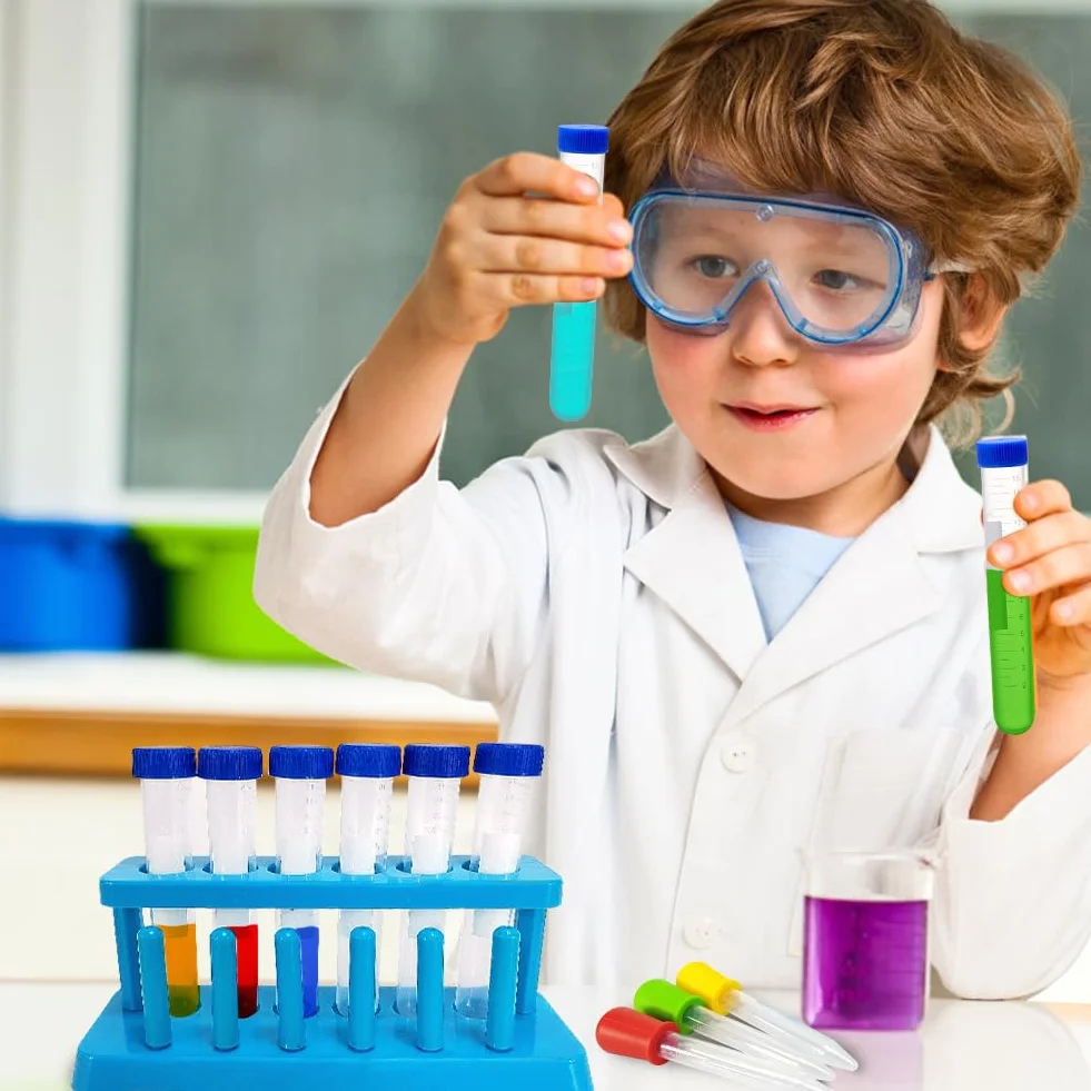 Zestaw probówek dla dzieci 11 sztuk ze stojakiem i pipetą plastikowy