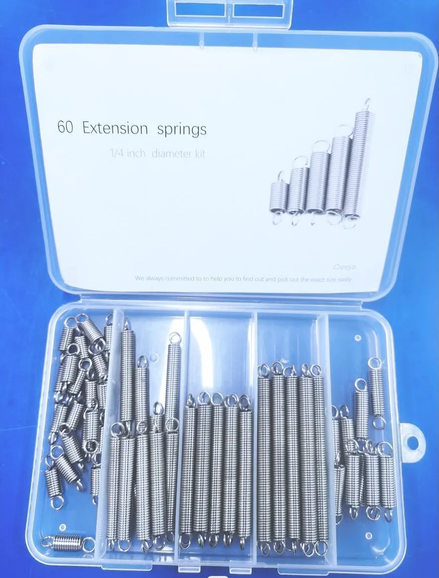 60PCS Sprężyny rozciągane Zestaw asortymentu, Długość 1cm 2cm 3cm 4cm 5cm 6cm, Średnica drutu 0.9mm, Średnica zewnętrzna 6.4mm, Stal nierdzewna Mechaniczne Małe Sprężyny rozciągane z końcówkami haków
