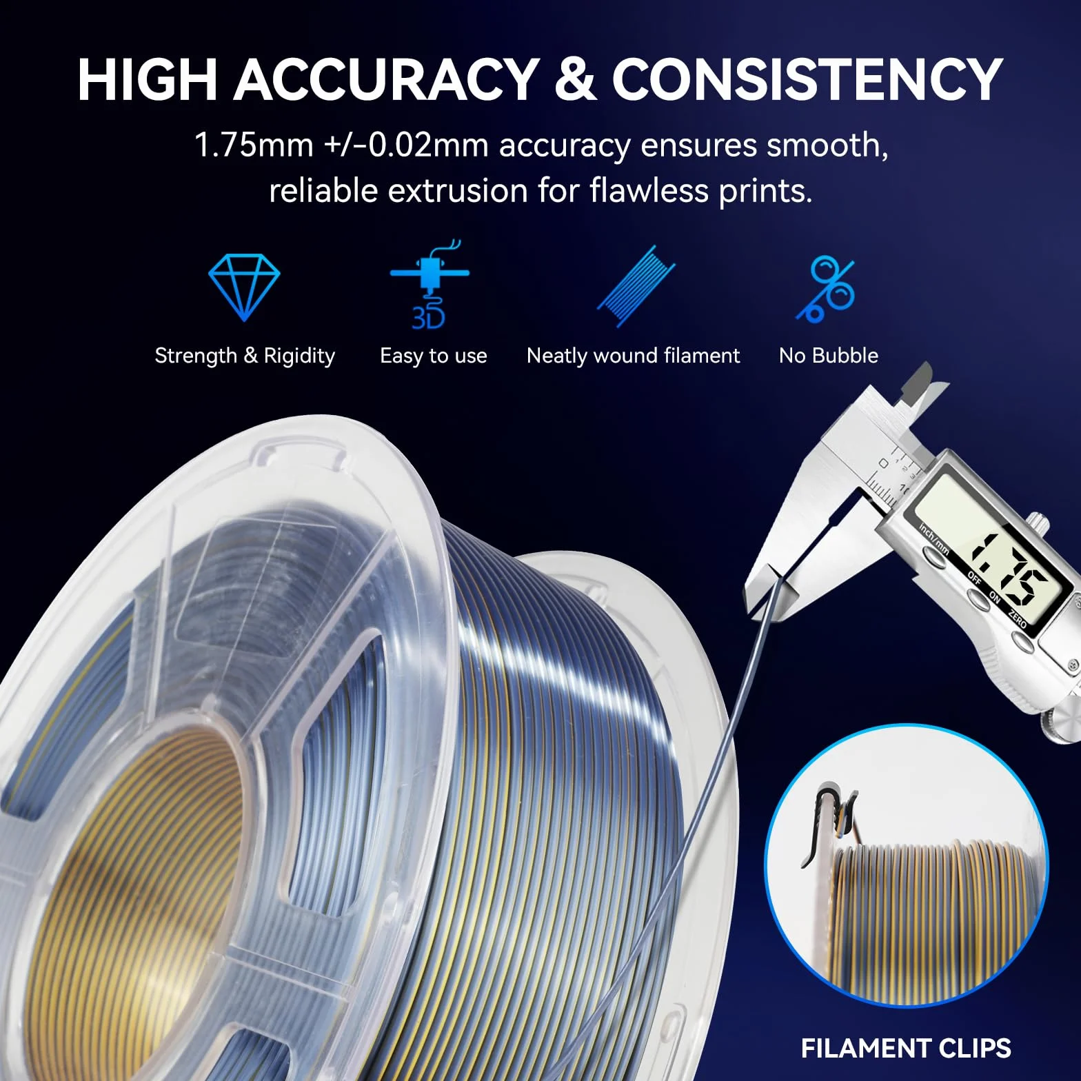 JAYO Filament PLA SILK 1,75 mm 1,1 KG podwójny kolor niebieski+zielony błyszcząca jedwabista powierzchnia zmiana koloru 360° dokładność +/-0,02 mm