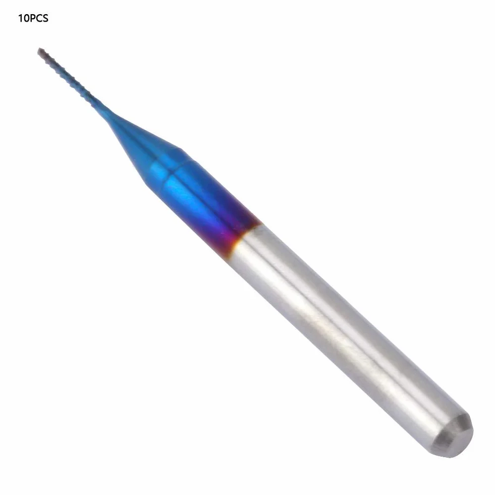 Zestaw frezów z węglika wolframu, 10 sztuk, 0,5 mm, do obróbki CNC, PCB, formy, tworzywa sztucznego, miedzi