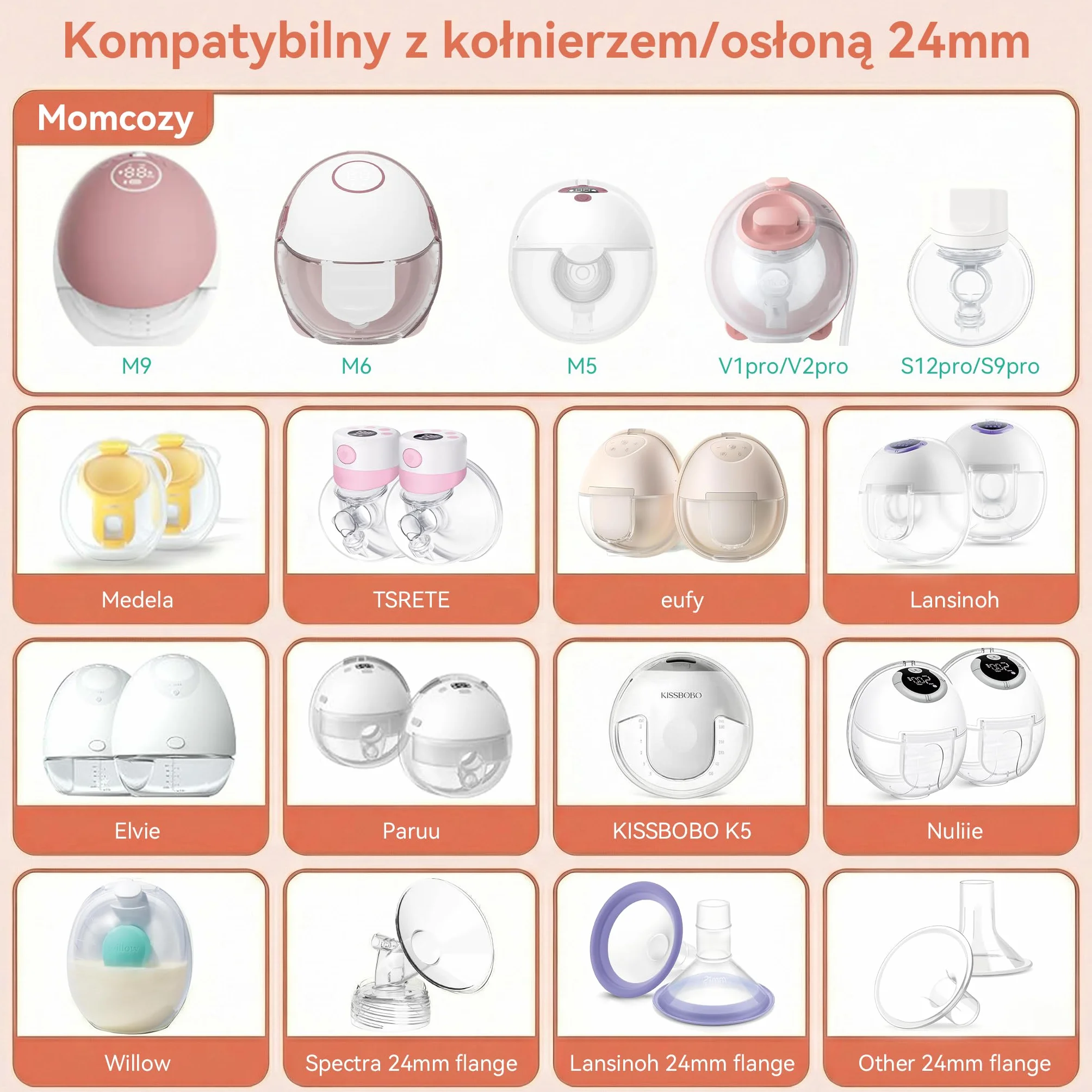 Zestaw 10 kołnierzy z pompką do mleka – znajdź swój idealny rozmiar! 5 rozmiarów do Momcozy M5/S9/S12 Pro/Kissbobo, praktyczne i bardzo łatwe do czyszczenia