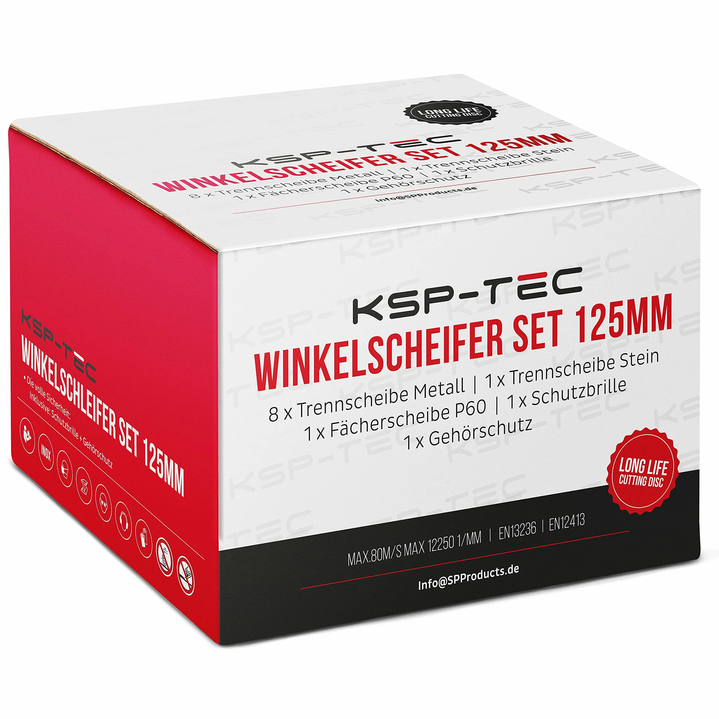 KSP-Tec® │8 tarcz do cięcia 125 x 1,0 mm [z okularami ochronnymi i ochroną słuchu] szybka elastyczna z kamienia, tarcza wachlarzowa