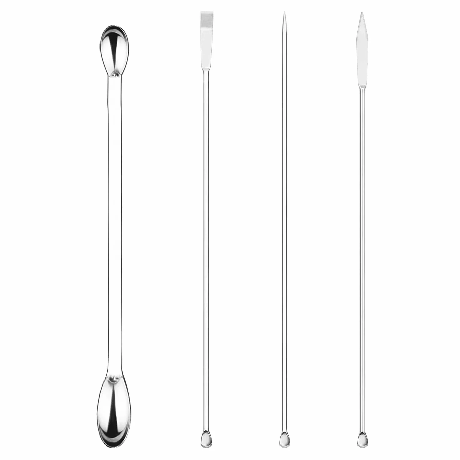 Labasics Zestaw 4 łyżek laboratoryjnych i łopatek laboratoryjnych ze stali nierdzewnej z podwójnym końcem do laboratorium, łopatek do pobierania próbek, łyżek do mikroskopolii, zestaw ważący