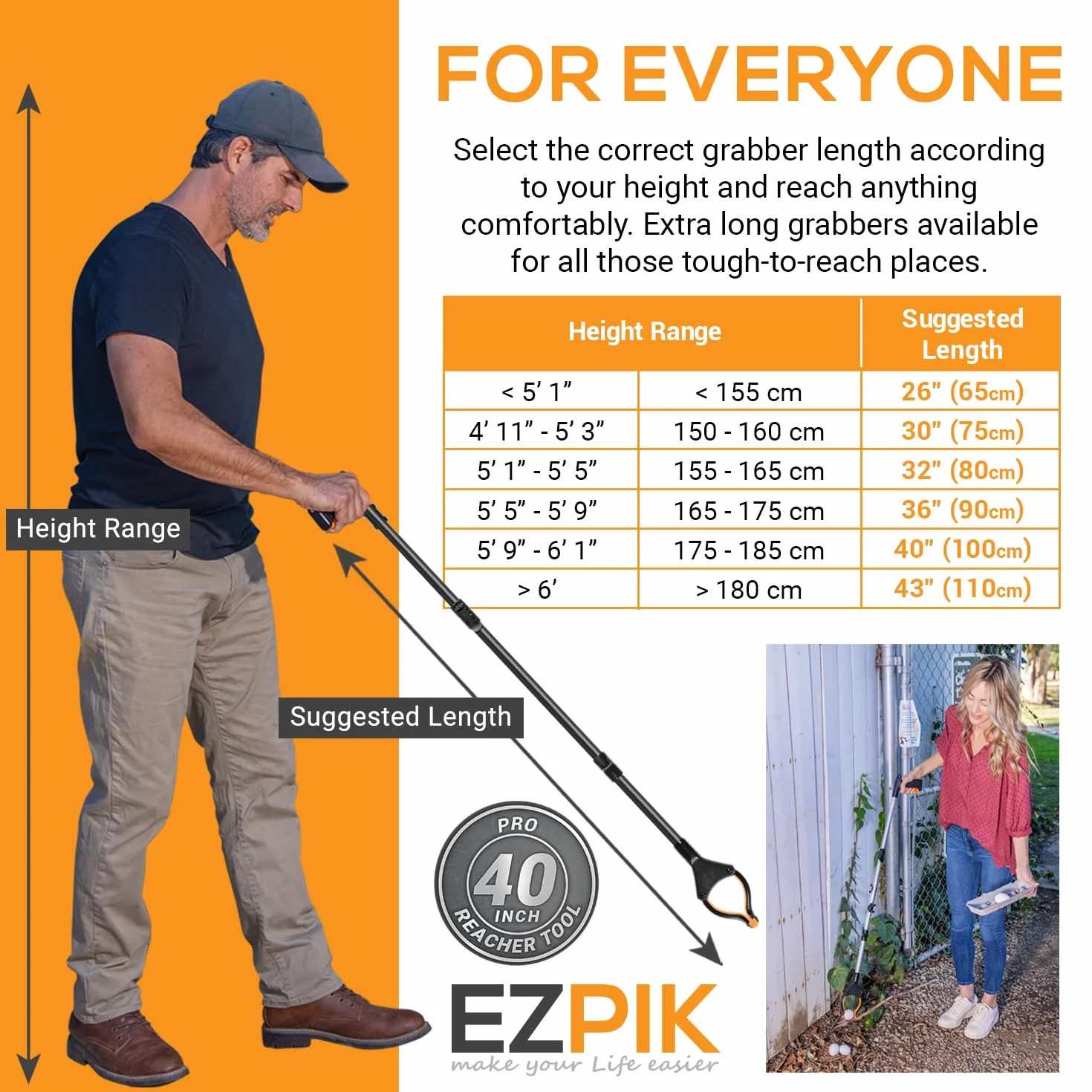 EZPIK 1 x szczypce do śmieci 100 cm z magnetycznym ramieniem, szczypce do chwytania długie (1 x, czarne)