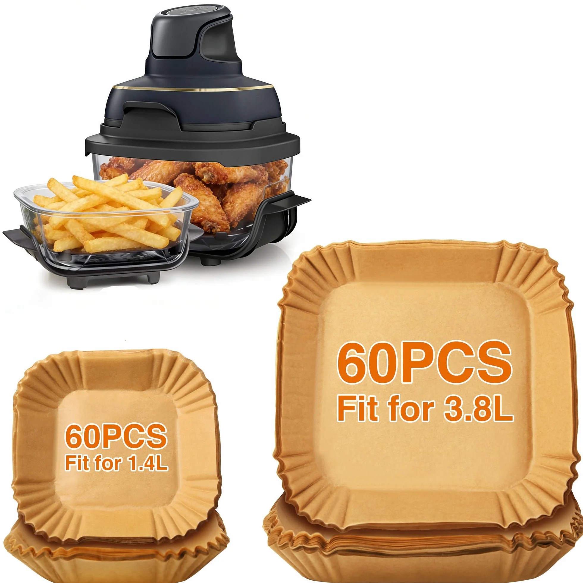 Ankway Papier do pieczenia Air Fryer Ninja CRISPi, 120 sztuk papieru pergaminowego, akcesoria do frytkownic na gorące powietrze, 3,8 l i 1,4 l, FN101EUGY, FN101EUST, FN101EUSG, papierowe wkładki do