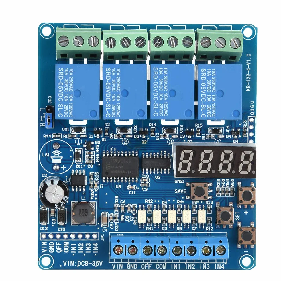 Multifunktions-Zeitrelais-Modul, 8-36V 4-Kanal-Multifunktions-Zeitrelais-Interface-Board-Modul Optokoppler LED