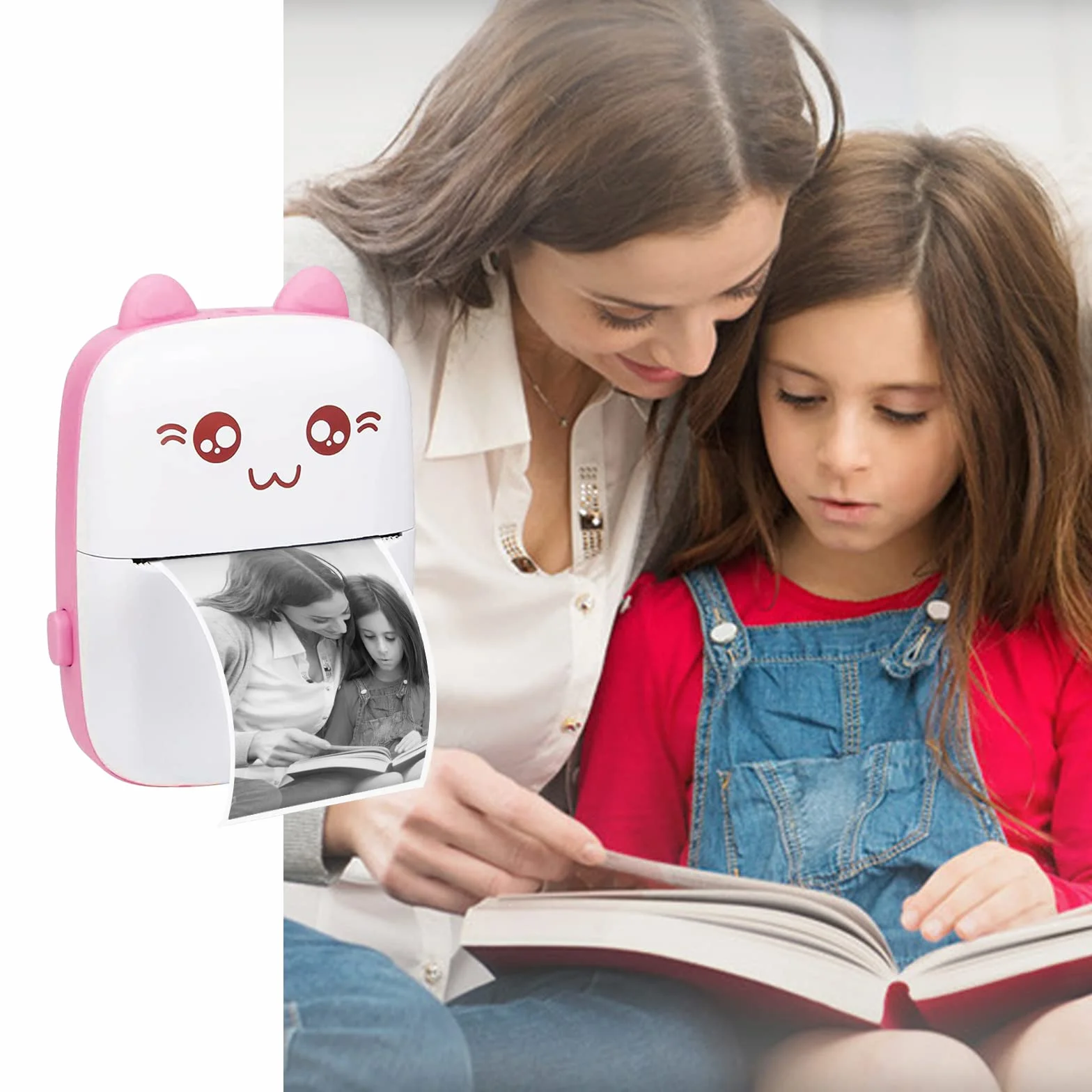 WANGCL Termiczna drukarka etykiet z ładowaniem USB, przenośna, bezprzewodowa drukarka fotograficzna Bluetooth, kompatybilna z systemem Android lub iOS, z 1 rolką papieru termicznego (różowa)