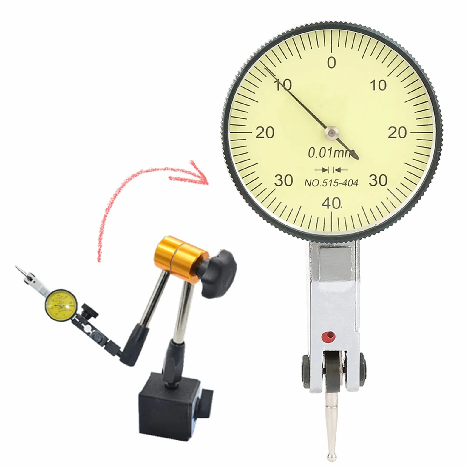 0-40-0 0,01 mm Präzision Wolfram Stahl Messuhr Metrische Schwalbenschwanzschienen Messuhr Messuhr Messuhr Mit 2 Sonden(Wolframstahl)