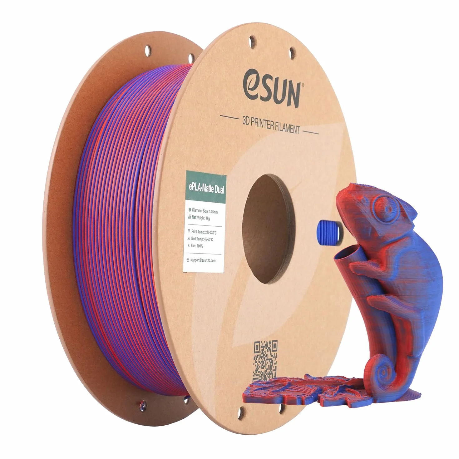 eSUN Matte Dual Colour Filament, matowy filament PLA 1,75 mm, kolor bez połysku, matowa tekstura, szpula 1 kg (2,2 LBS) do drukarek 3D (Czerwony Niebieski, 1KG)