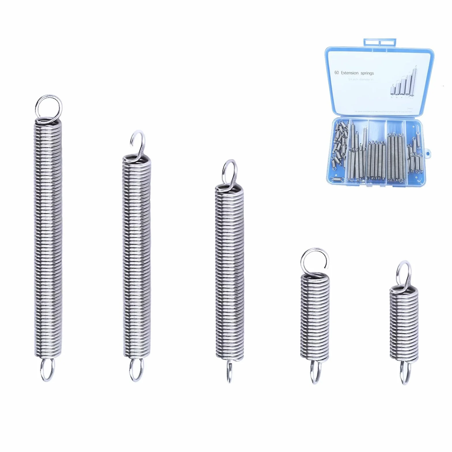60PCS Sprężyny rozciągane Zestaw asortymentu, Długość 1cm 2cm 3cm 4cm 5cm 6cm, Średnica drutu 0.9mm, Średnica zewnętrzna 6.4mm, Stal nierdzewna Mechaniczne Małe Sprężyny rozciągane z końcówkami haków