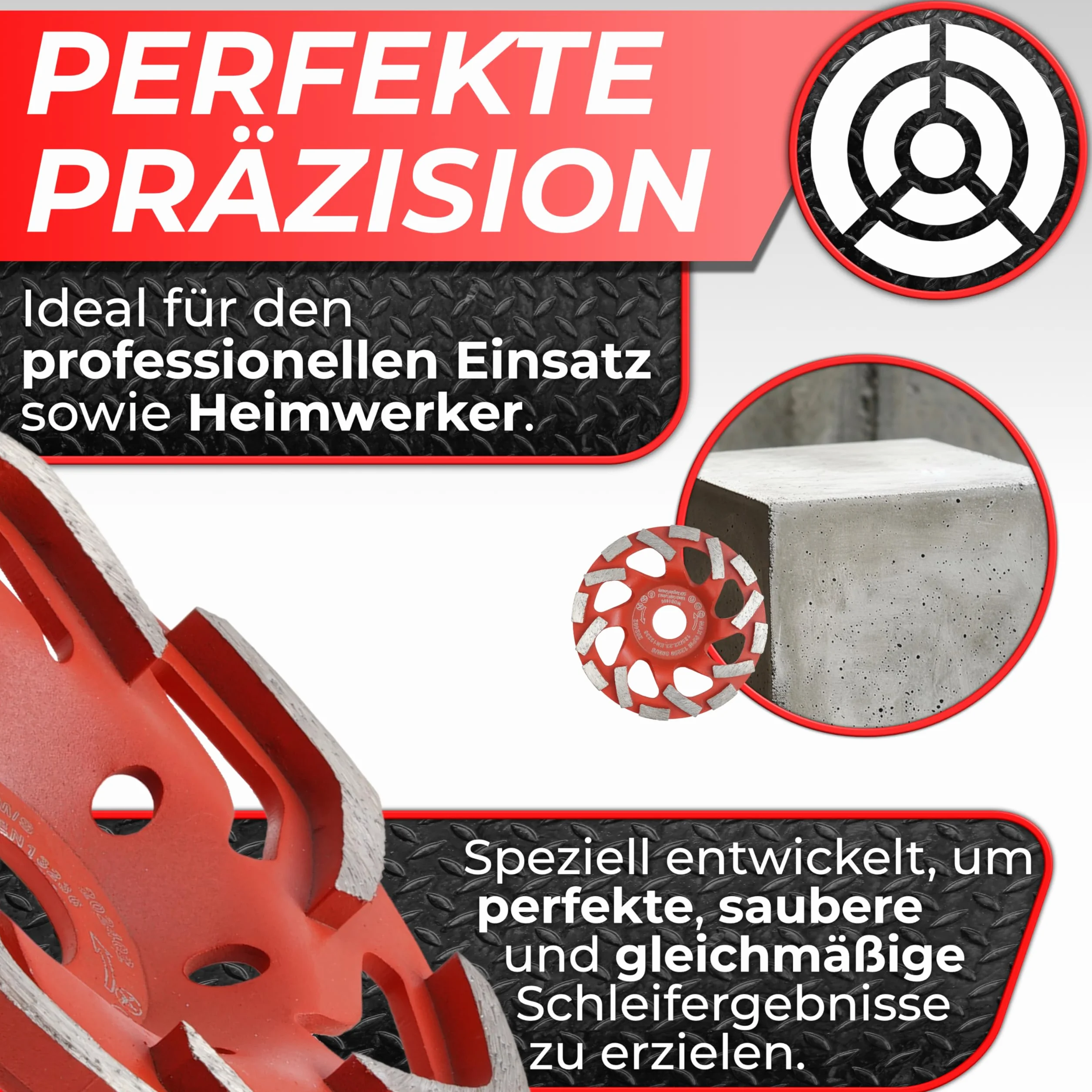 Woltersberger® Diamentowa tarcza szlifierska 125 mm x 22,23 mm, diamentowa szlifierka do szlifowania betonu i twardych materiałów budowlanych, granit, kamień naturalny, jastrych, tynk, marmur