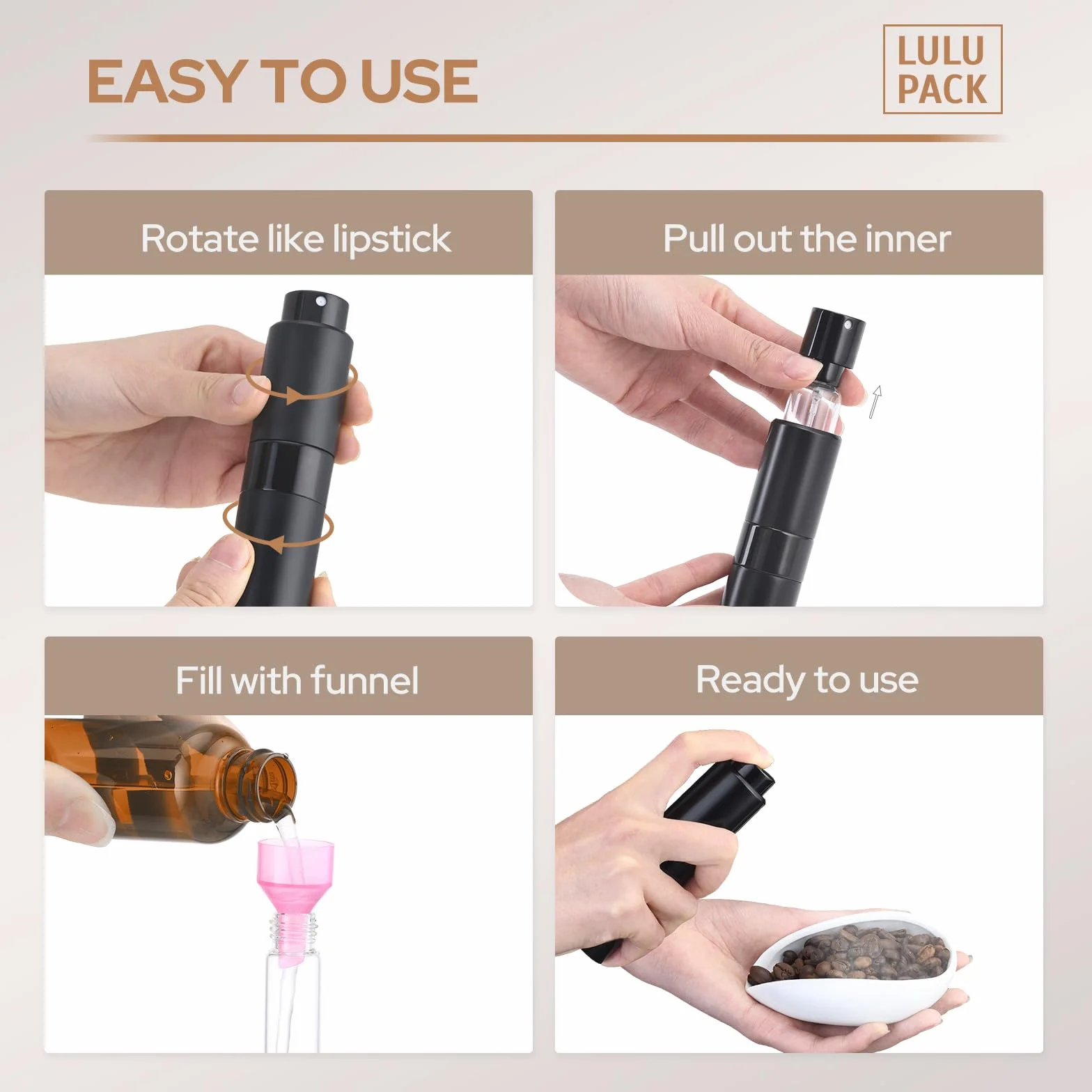 Lulupack Kubek z dozownikiem ziaren kawy z butelką z rozpylaczem 20 ml, kubkiem do kawy i zestawem do spryskiwania ziaren espresso