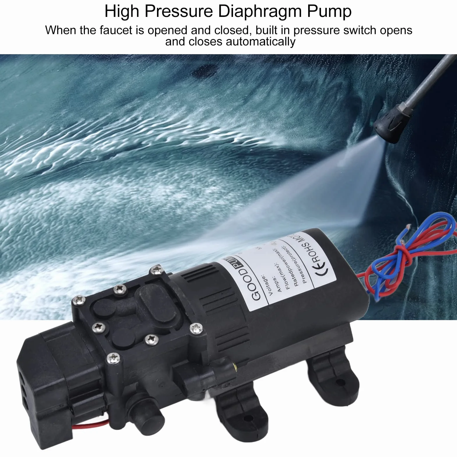 Pompa ciśnieniowa DC 12 V, samozasysająca pompa wodna 70 W 8 l/min membranowa ciśnieniowa mikroprzeponowa wysokociśnieniowa przełącznikiem ciśnieniowym kamperów łodzi zraszaczy ogrodowych