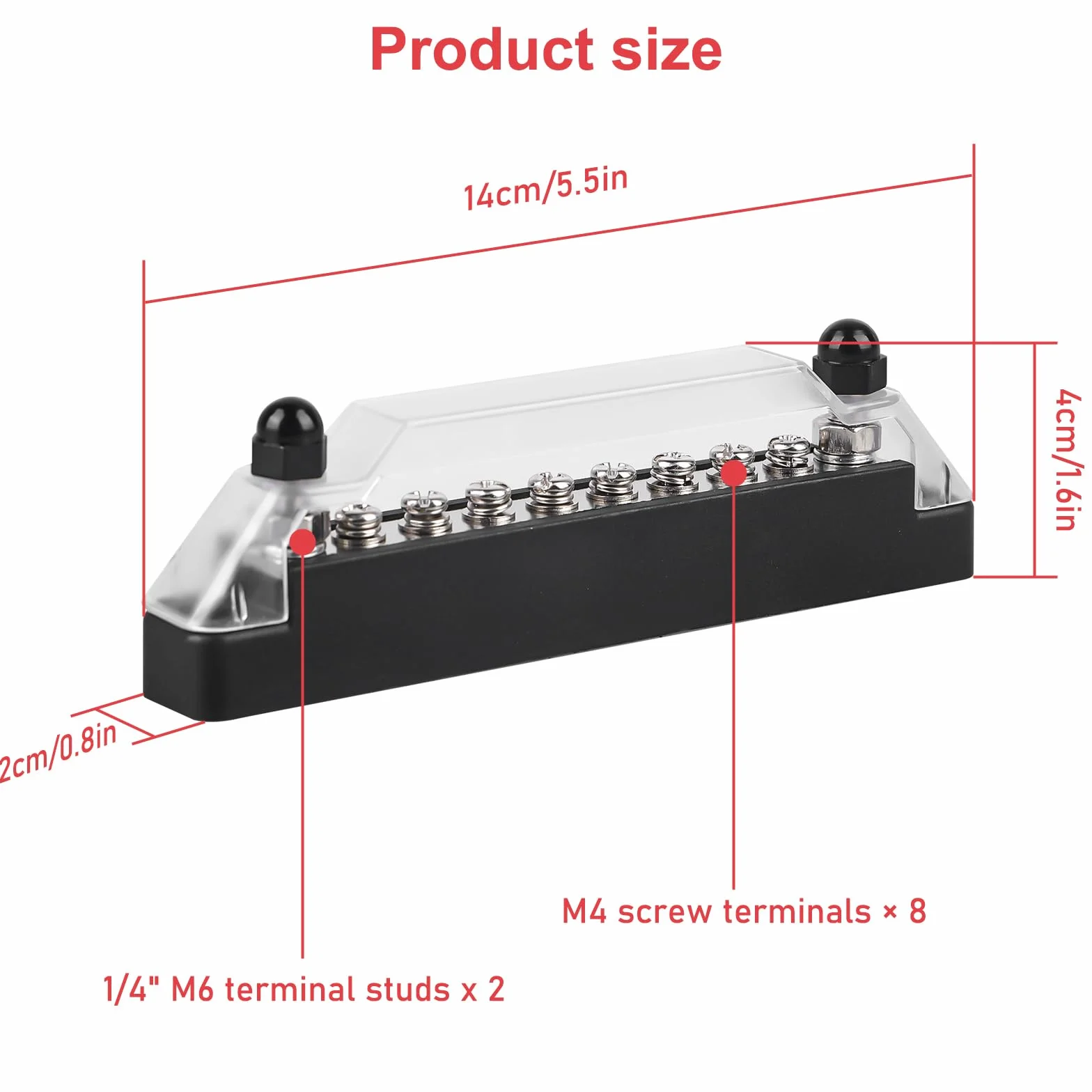 2 sztuki szyn zbiorczych 12 V-48 V DC, blok rozdzielczy, blok rozdzielający 150 A BusBar Box z 6 x bolcami zaciskowymi M8 i 2 x bolce zaciskowe M6, szyny zbiorcze 150 A, blok rozdzielczy, blok szyn