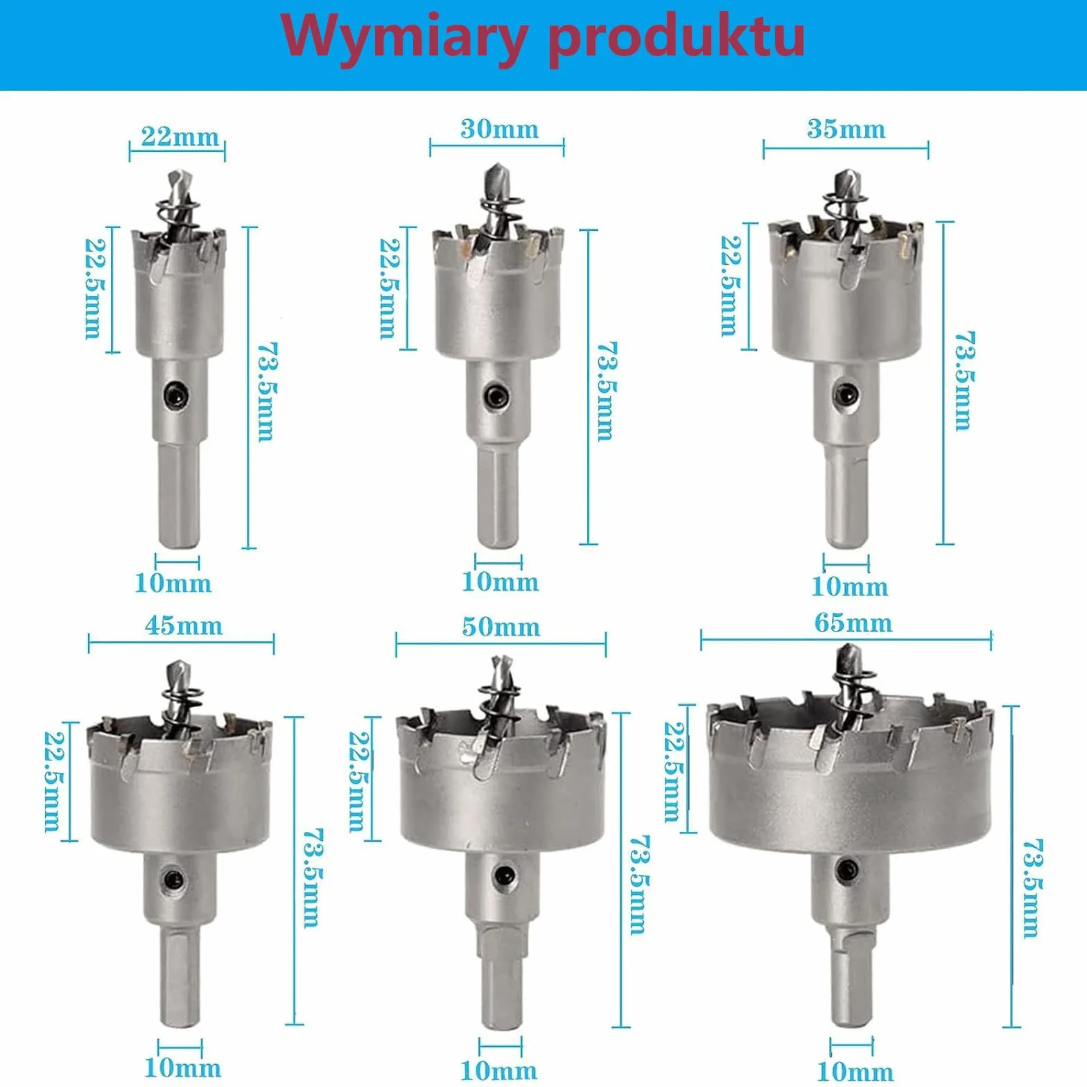 zestaw otwornic bimetal, rozmiar 22 mm/30 mm/35 mm/45 mm/50 mm/65 mm 6-częściowy zestaw, otwornica z węglików spiekanych, narzędzie do wiercenia, do wiertarek elektrycznych