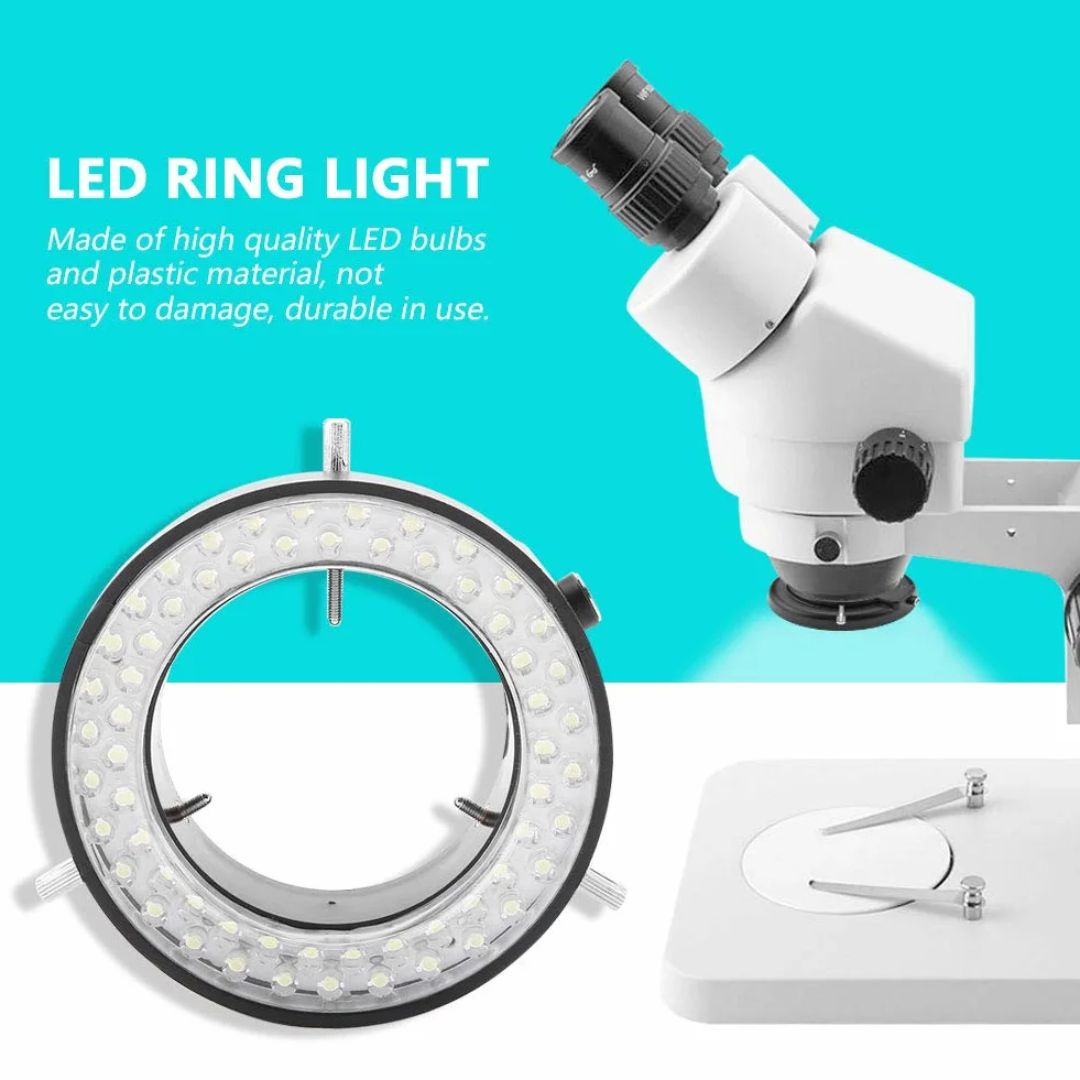 Mikroskop z oświetleniem LED, kamera mikroskopowa 3,5 W 56 diod LED do źródła światła, pierścieniowa z regulacją jasności 220 V, do mikroskopu stereo, biały (wtyczka UE)