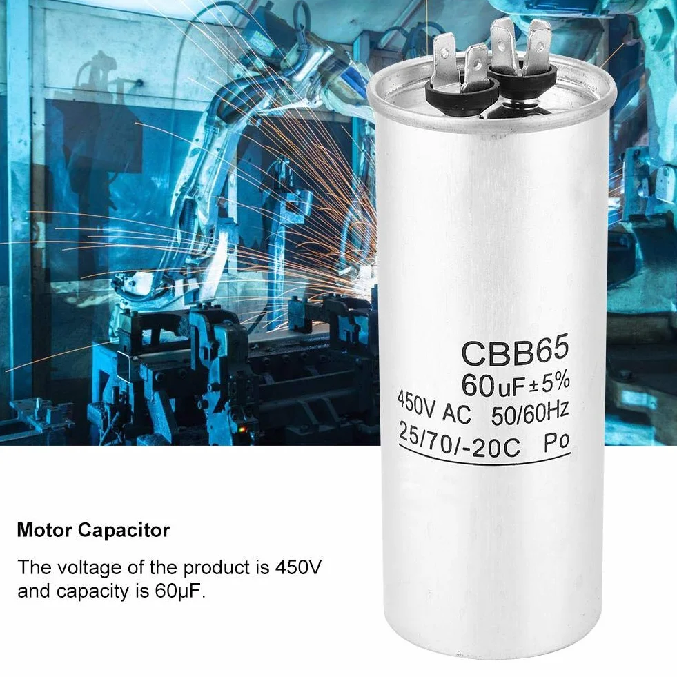 Ogólny skraplacz klimatyzatora CBB65 60UF 450V, klimatyzator z folii aluminiowej Sprężarka rozruchowa silnika skraplacza do sprężarki klimatyzatora