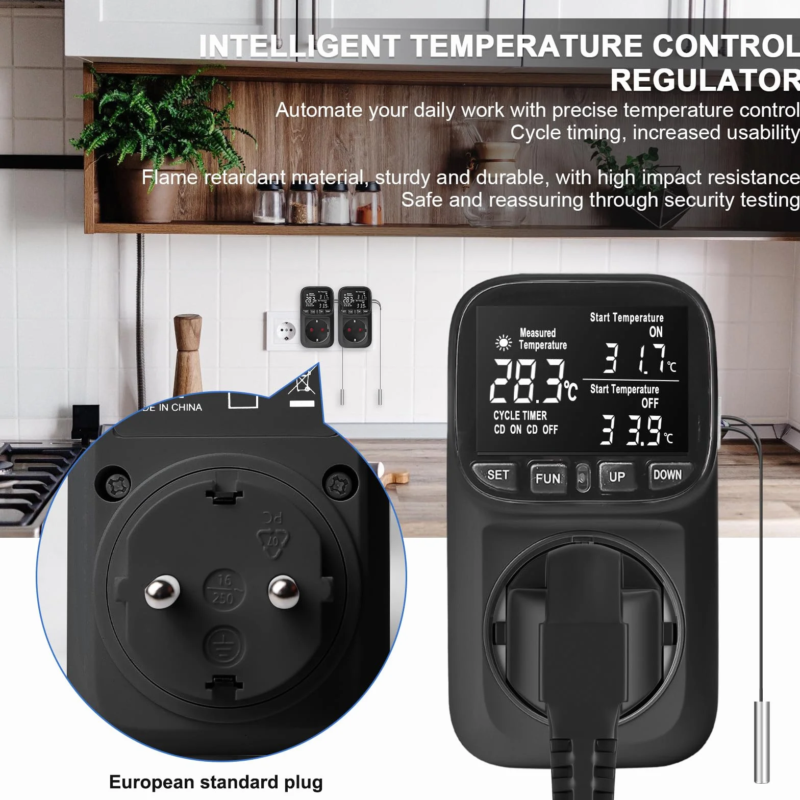 Regulator temperatury, gniazdko elektryczne 230 V, cyfrowy termostat, gniazdko z czujnikiem do trybu ogrzewania i chłodzenia, higrostat, regulator wilgotności, przełącznik temperatury do szklarni