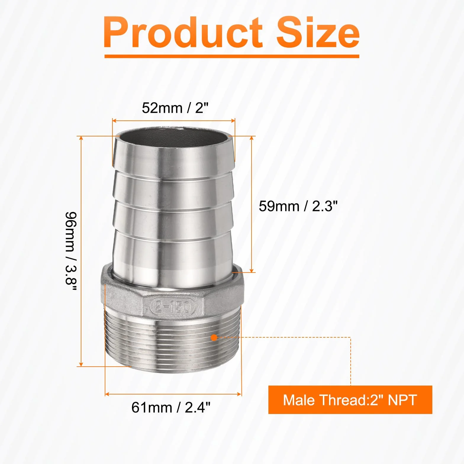 QUARKZMAN Króciec do węża ze stali nierdzewnej 2" (52 mm) króciec węża x 2" NPT męski gwint rurowy wąż powietrzny złączki złączki gwintowane do wody i paliwa