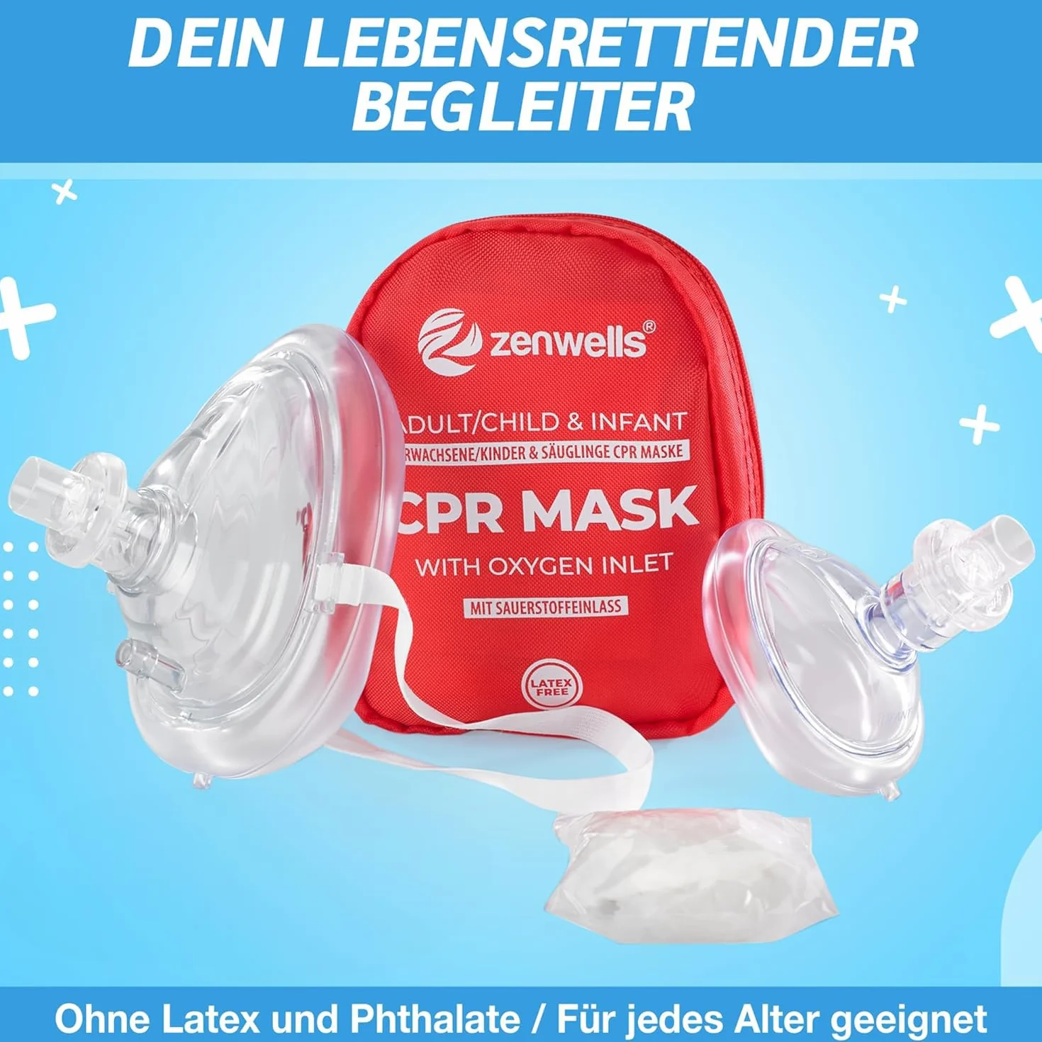 CPR maska do oddychania, zestaw pierwszej pomocy (2 sztuki) dla dorosłych/dzieci i niemowląt – maska kieszonkowa w miękkim etui (czerwona) z zaworem własnym i wlotem tlenu