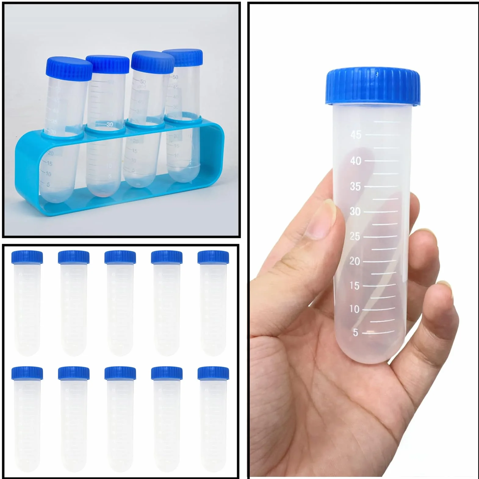 HUAZIZ 20 sztuk plastikowych probówek do probówek wirówkowych, 50 ml probówki z nakrętkami śrubowymi do laboratoryjnych eksperymentów chemicznych, zaokrąglone dno