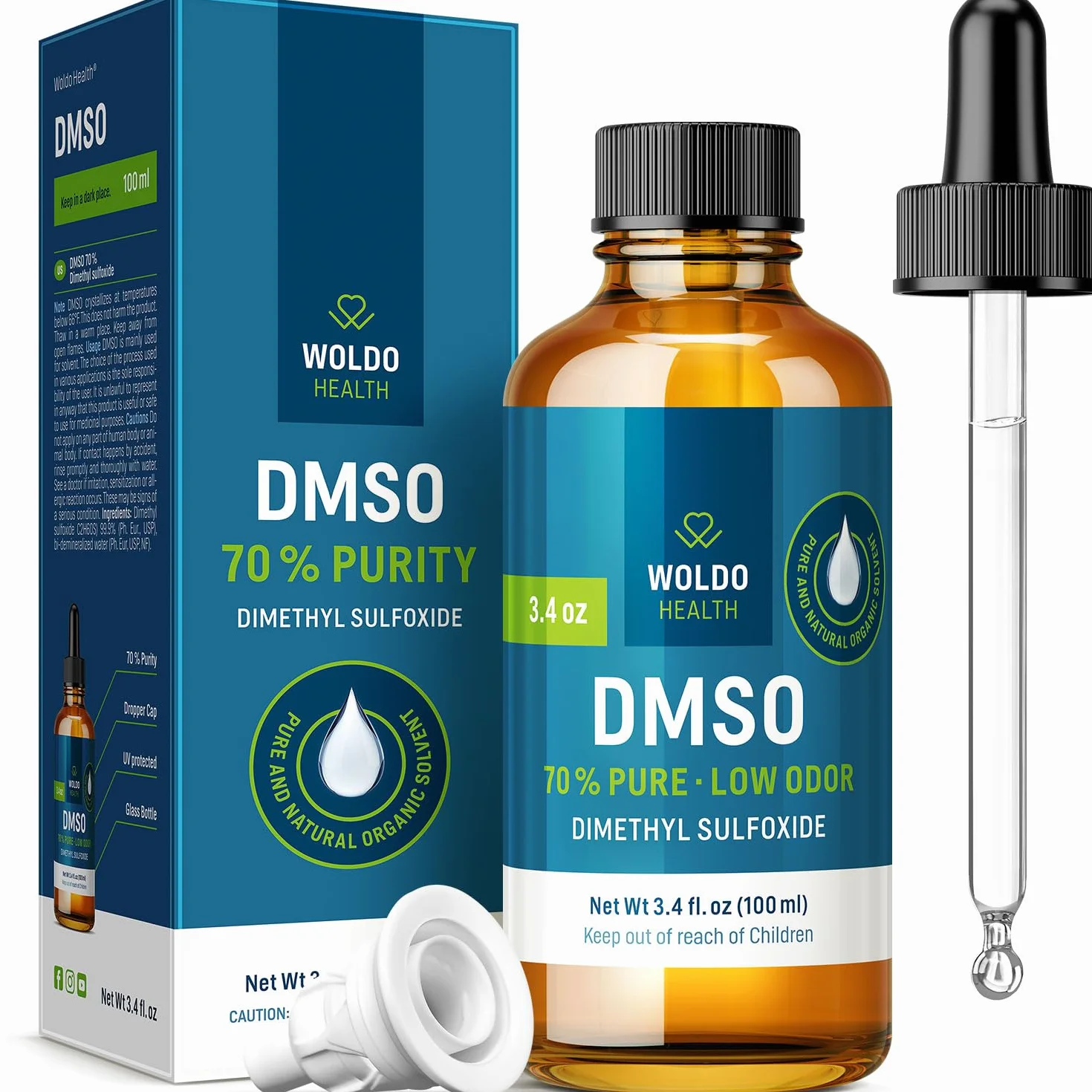 WoldoHealth DMSO 70% roztwór z 30% wodą demineralizowaną – czystość farmaceutyczna, 100 ml