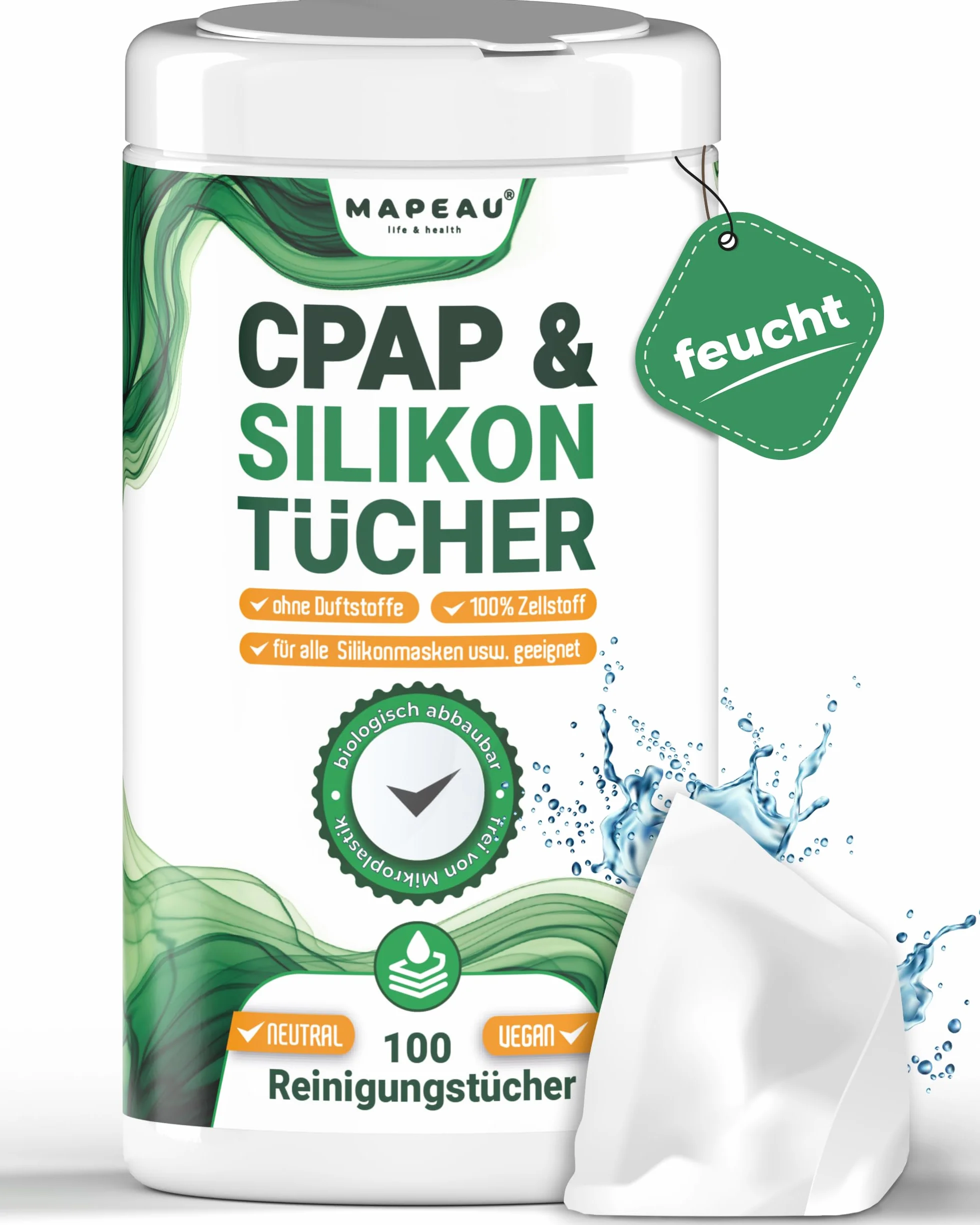 Chusteczki czyszczące CPAP 100 sztuk, bezzapachowe, bezalkoholowe, celulozowe do silikonu