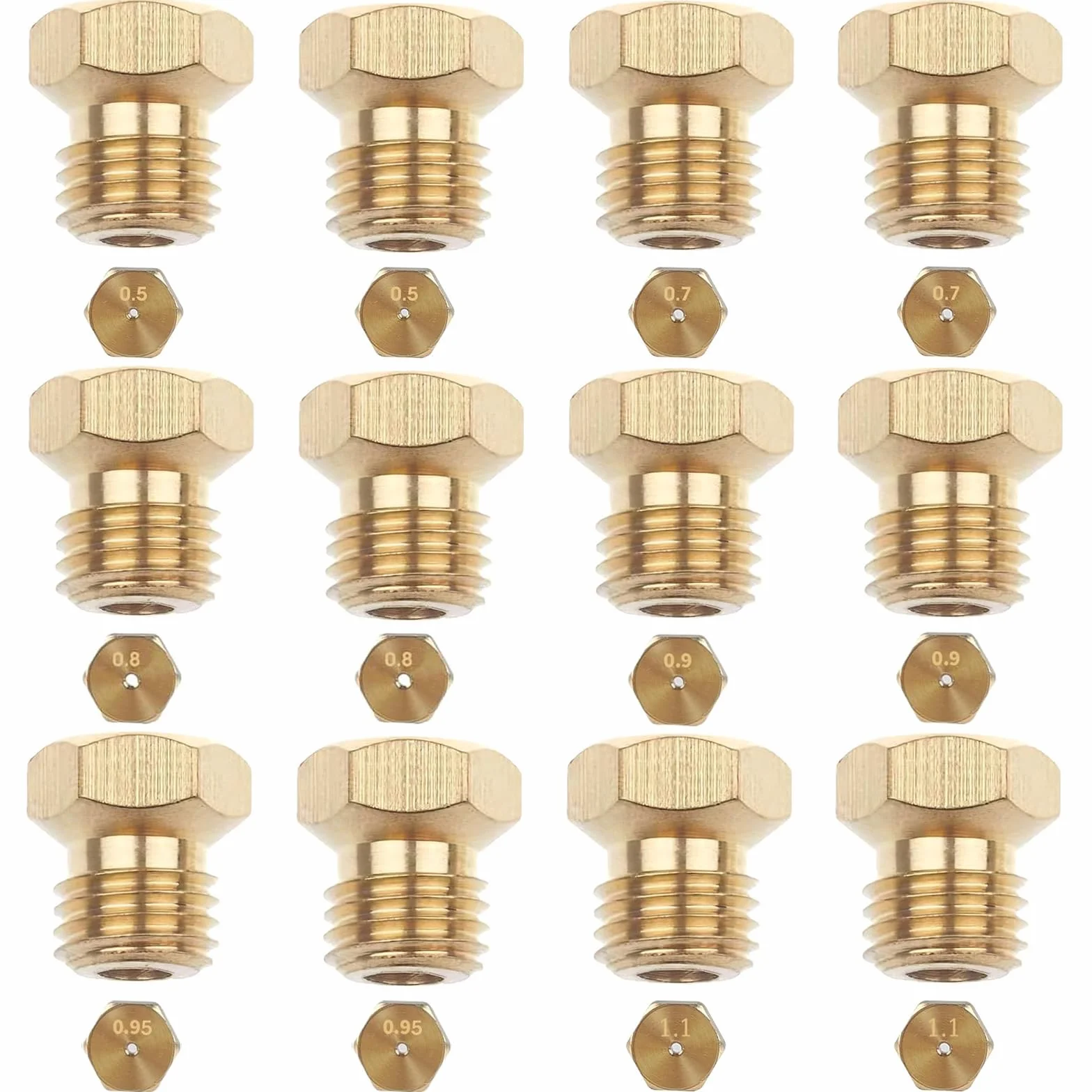 12 szt. dysz gazowych, dysz gazowych, dysz gazowych, 2 x 0,5 mm, 2 x 0,7 mm, 2 x 0,8 mm, 2 x 0,9 mm, 2 x 0,95 mm, 2 x 1,1 mm, dysze gazowe, dysze gpl, dysze i wtryskiwacze, do kuchenki gazowej LPG,