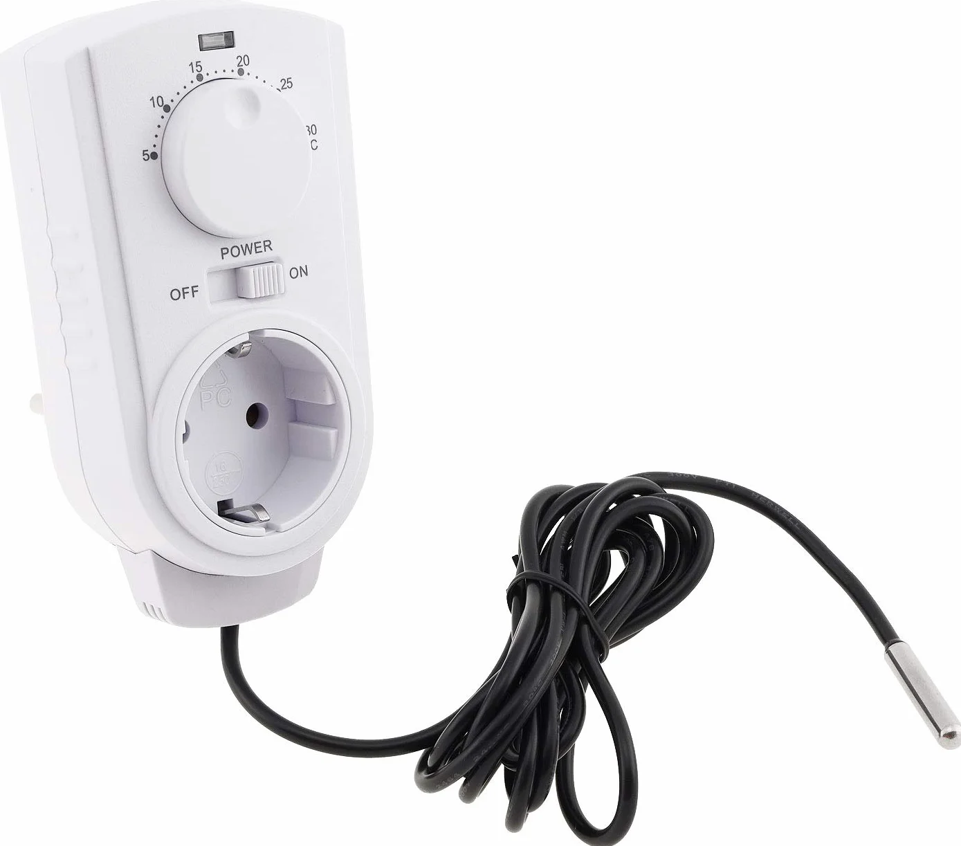 ChiliTec ST50 termostat gniazdkowy, zewnętrzny czujnik temperatury, kabel 230 V, wtyczka pośrednia, proste sterowanie do ogrzewania elektrycznego, grzejnik na podczerwień
