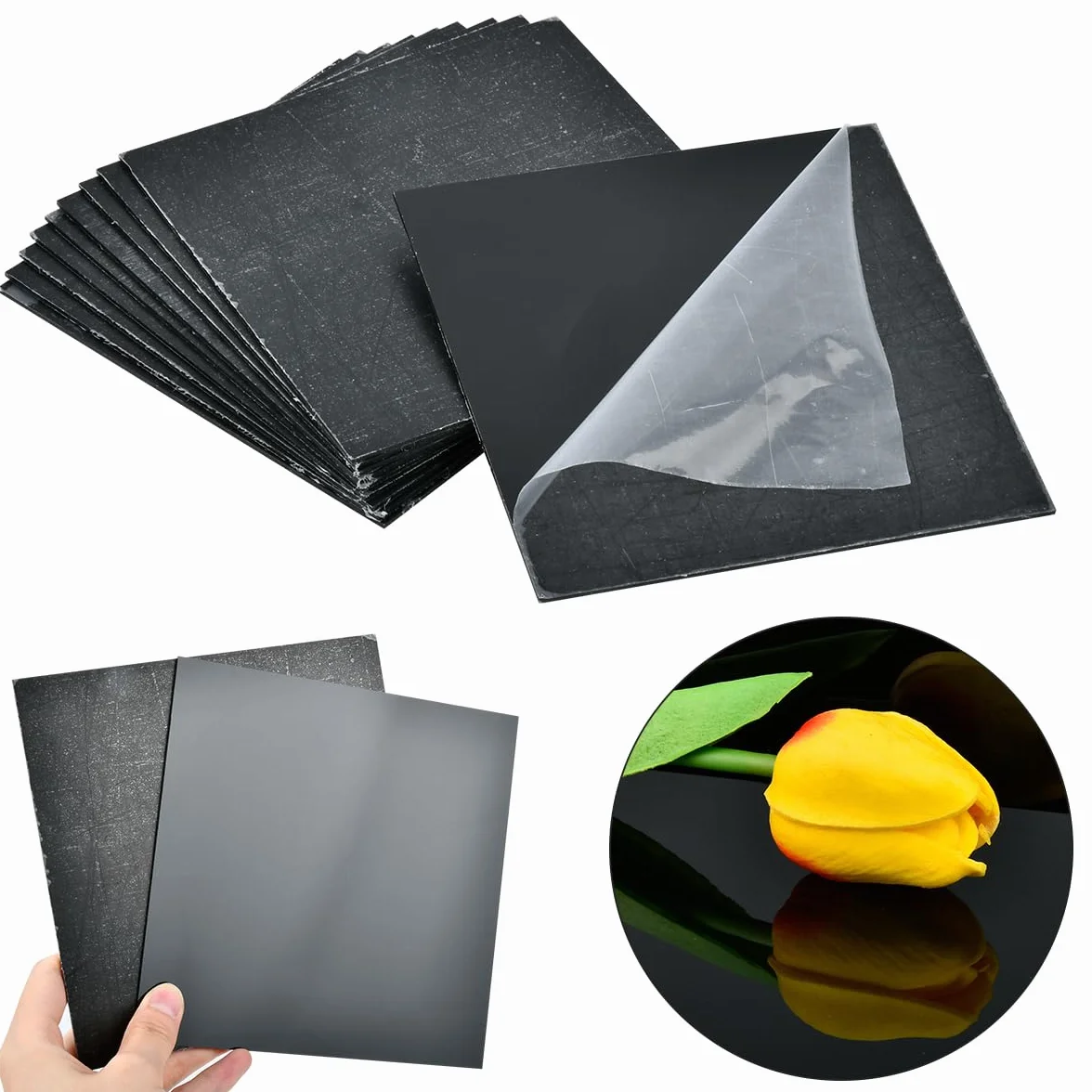Czarne akrylowe panele 15x15 cm 10 sztuk do ram fotograficznych