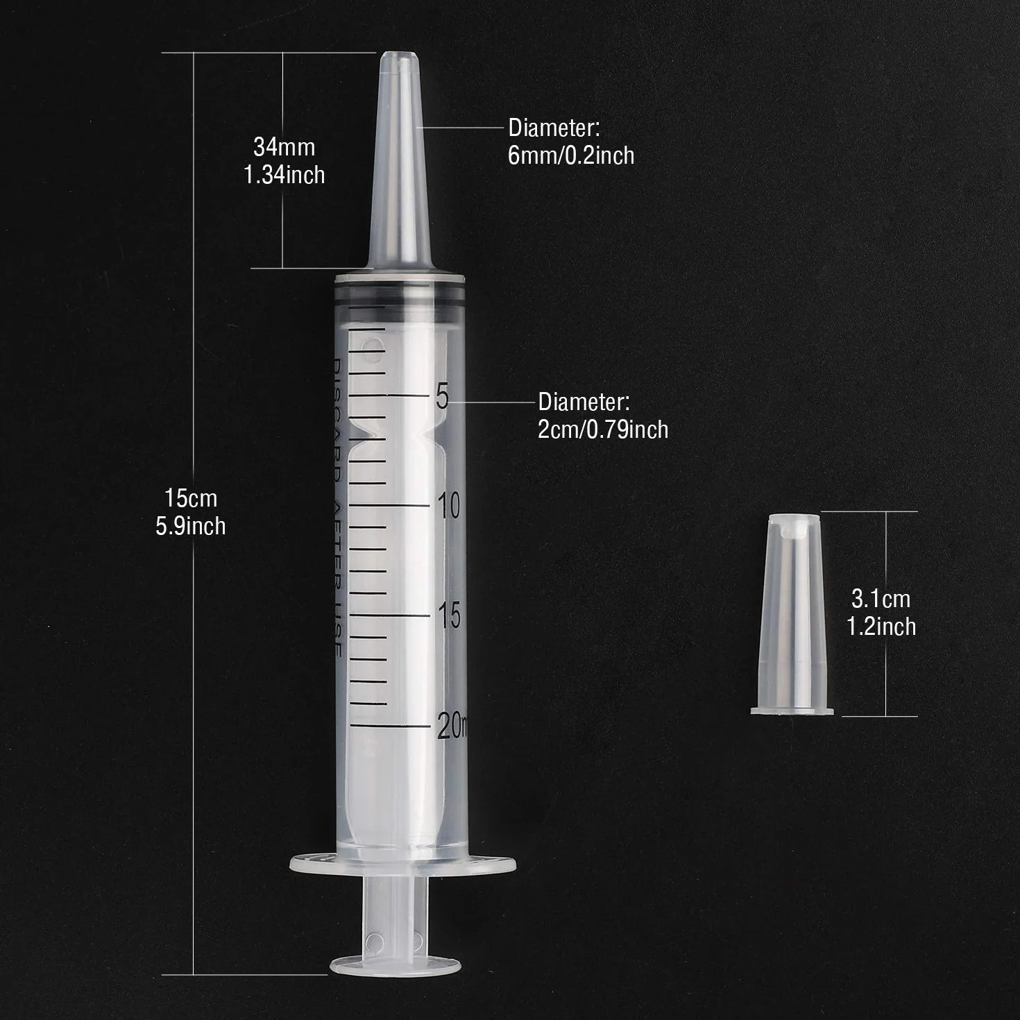 Hyber&Cara Strzykawki 20 ml, 5 szt. plastikowa strzykawka z końcówką cewnika do laboratoriów naukowych, pomiaru i dozowania cieczy, karmienia zwierząt, podlewania roślin