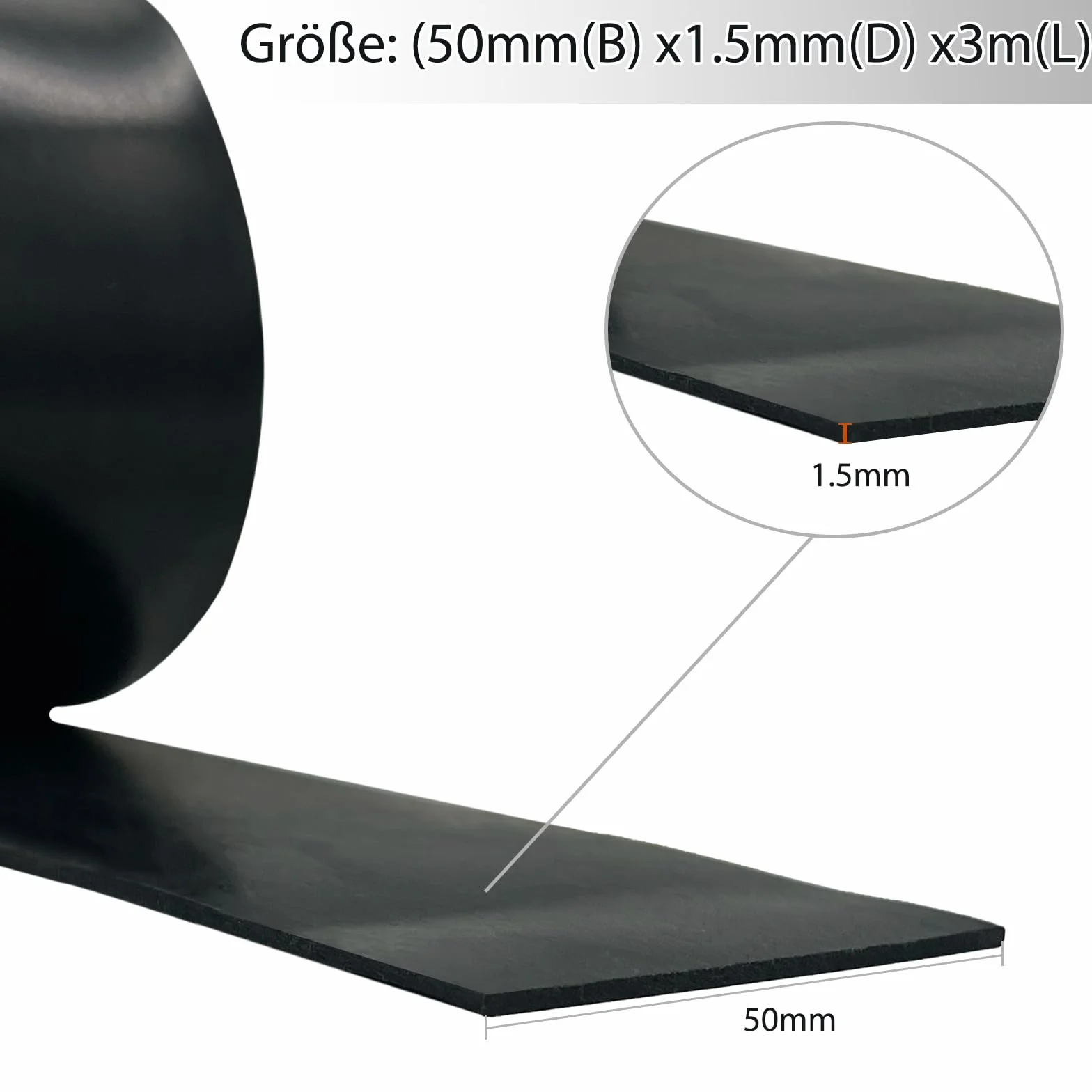 Gumowe paski neoprenowe, mata gumowa, profil gumowy do uszczelek, ochrona wykładzin podłogowych, ochrona przed wibracjami, uszczelki, DIY (1, 1,5 mm (śr.) x 50 mm (szer.) x 3 m (dł.))