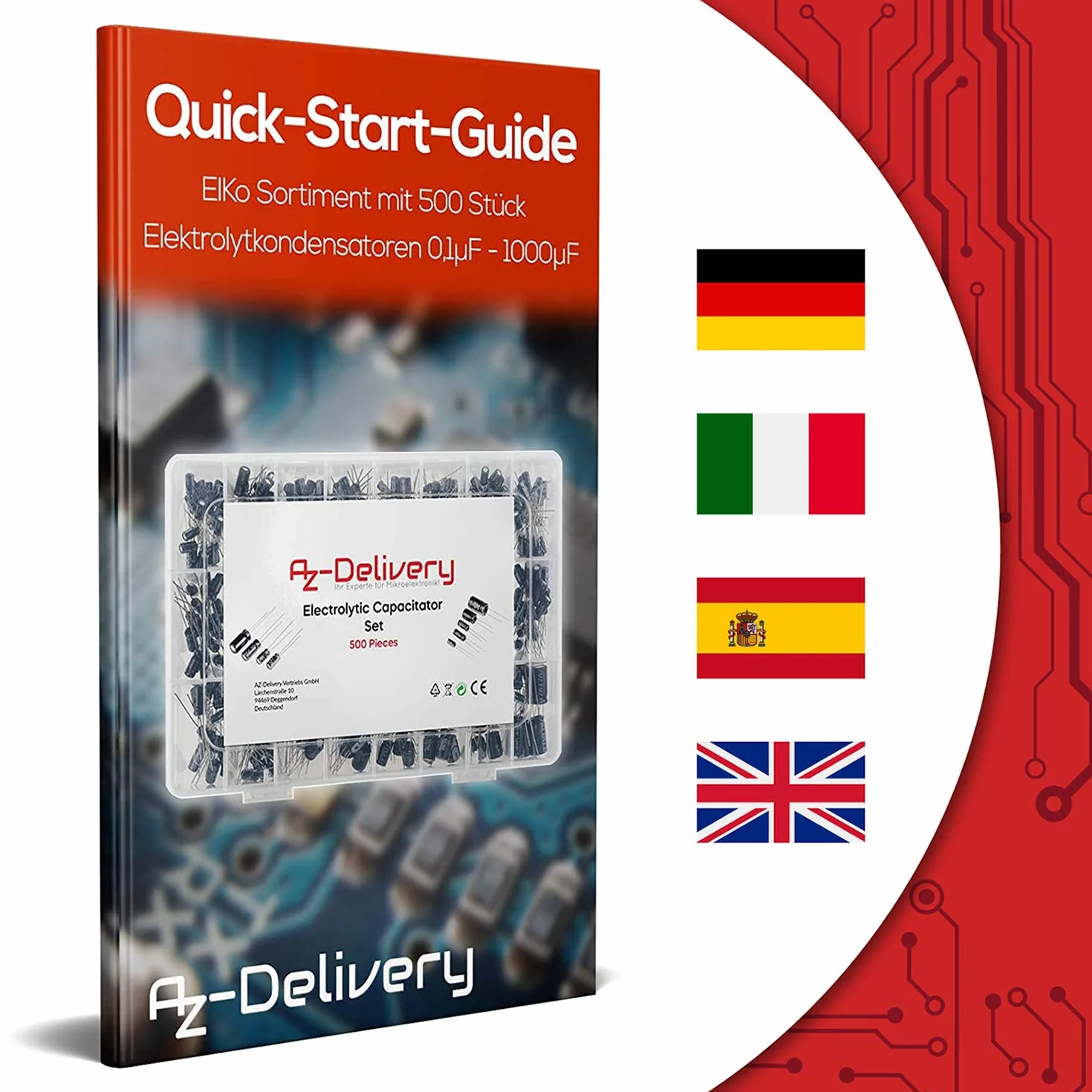 AZDelivery Asortyment ElKo kondensator elektrolityczny aluminiowy 24 wartości 500 sztuk 0.1uF - 1000uF ze skrzynką do przechowywania kompatybilny z Arduino i E-book w zestawie!