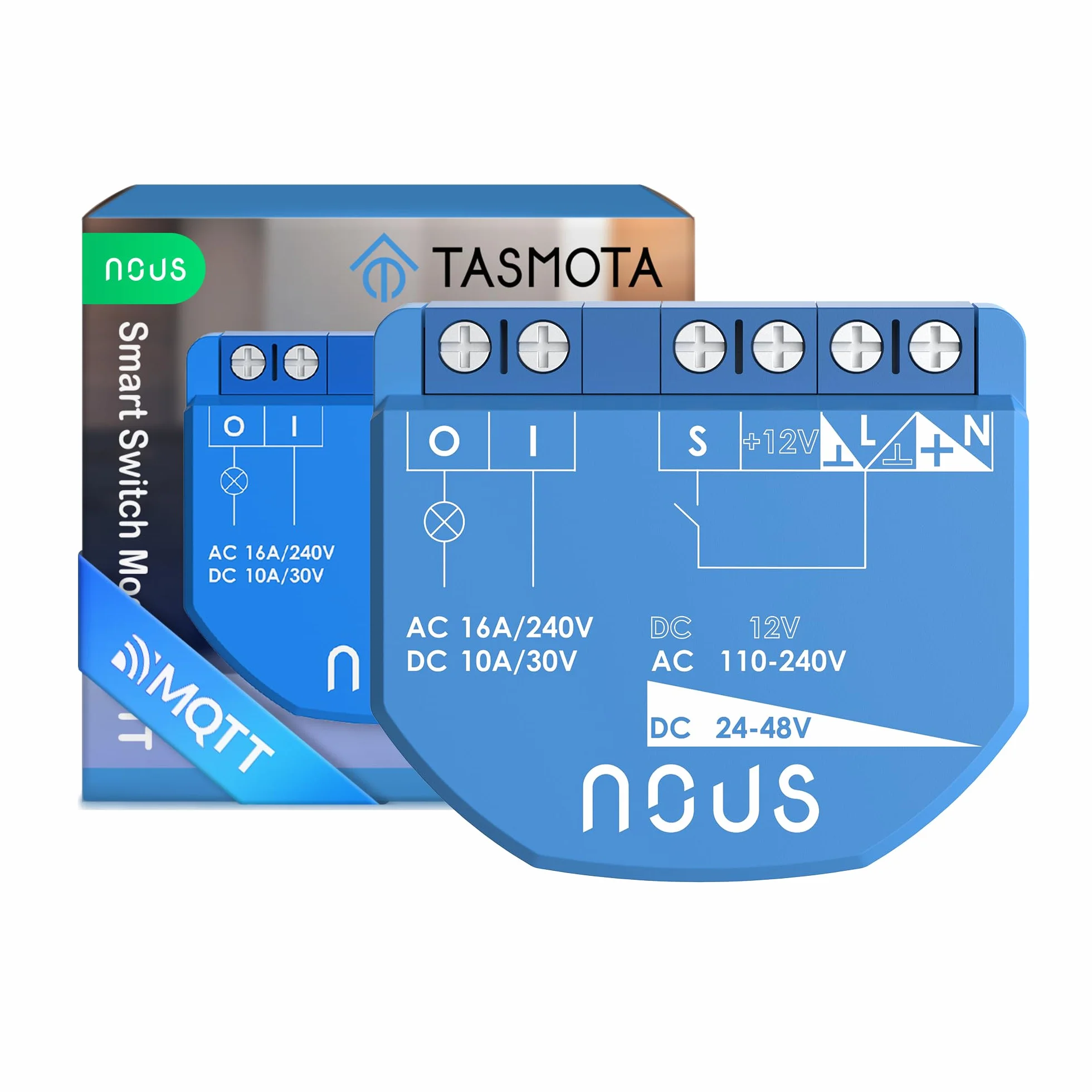 NOUS Moduł WiFi Smart Switch z Tasmota, AC 16A/DC 10A, ESP32, Matter, MQTT, 1 kanał, suche styki