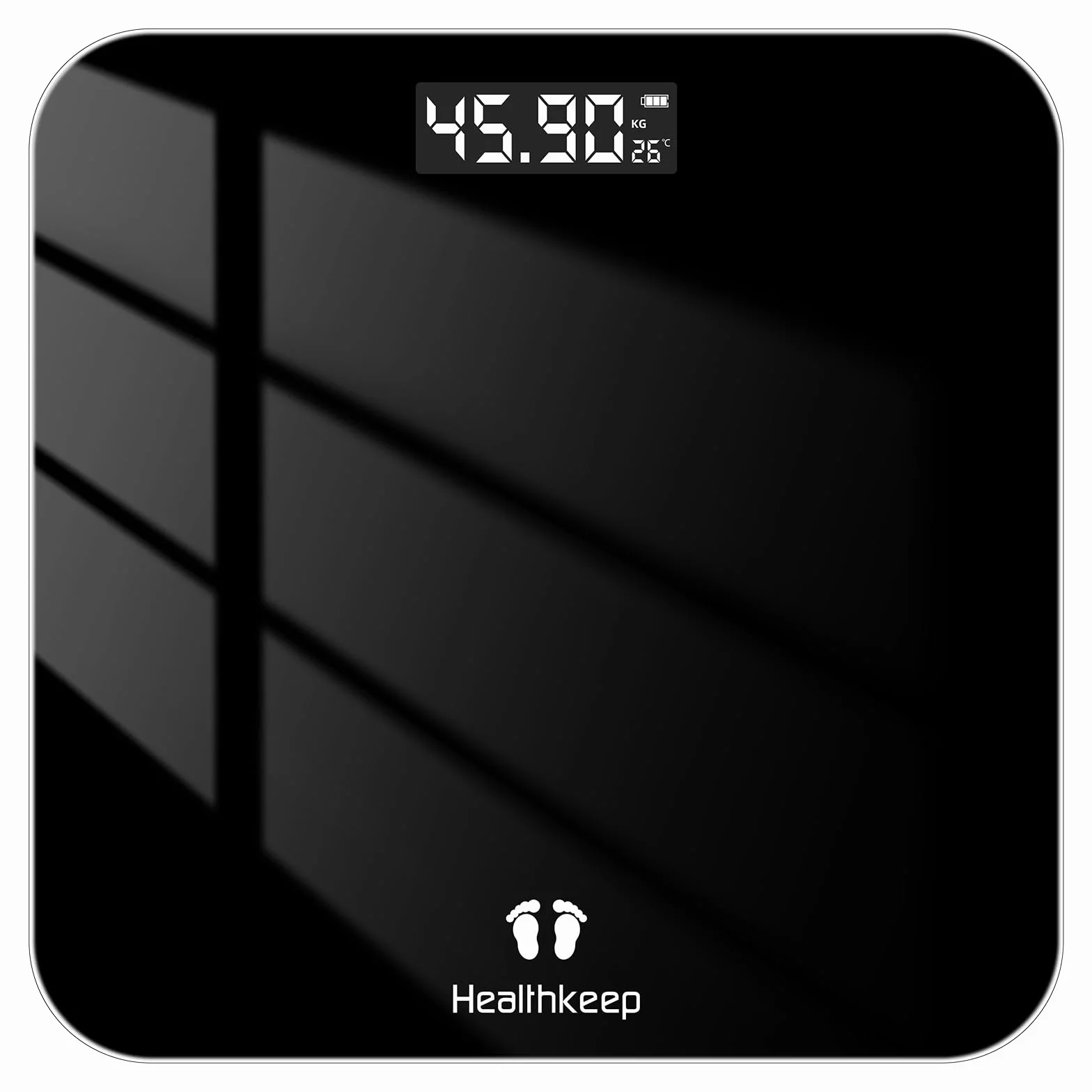 Healthkeep waga osobowa cyfrowa z czujnikami wysokiej precyzji technologia Step-On szkło bezpieczne czarna