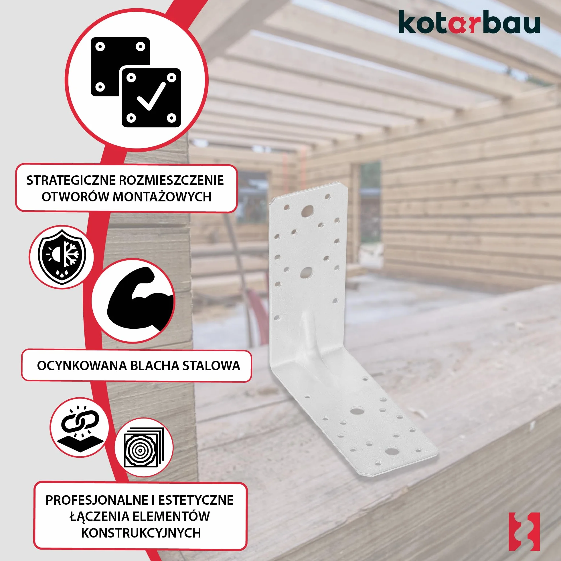 KOTARBAU Kątownik Ciesielski 150 x 150 x 65 mm Stal ocynkowana z Przetłoczeniem 12 szt.