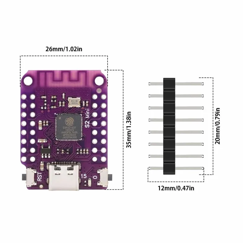 Moduł S2 Mini V1.0.0 ESP32-S2 oparty na płycie rozwojowej ESP32-S2 4 MB Flash 2 MB PSRAM WiFi kompatybilny z MicroPython, 3 sztuki