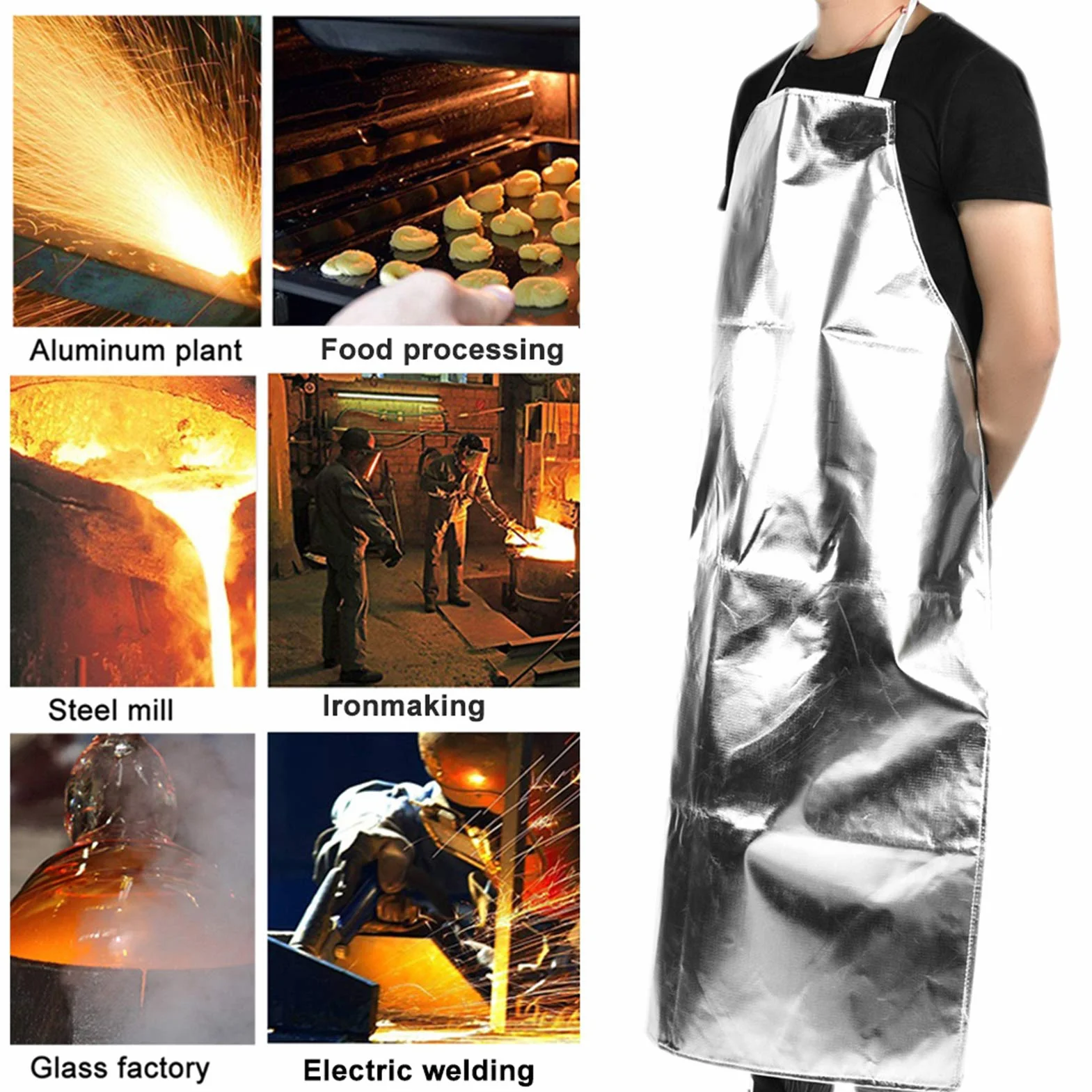 Fartuch chroniący przed wysoką temperaturą, 1000 stopni, folia aluminiowa, niepłomieniowy płaszcz ochronny, kombinezon ochronny do spawania, kucia metalu, produkcji szkła, przemysłu odlewniczego,